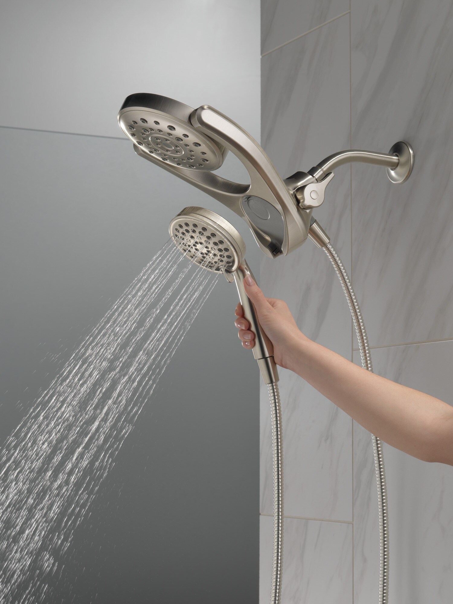 Hose With Pause Shower Head Handheld 4-Spray SpotShield Brushed Nickel 72 in 