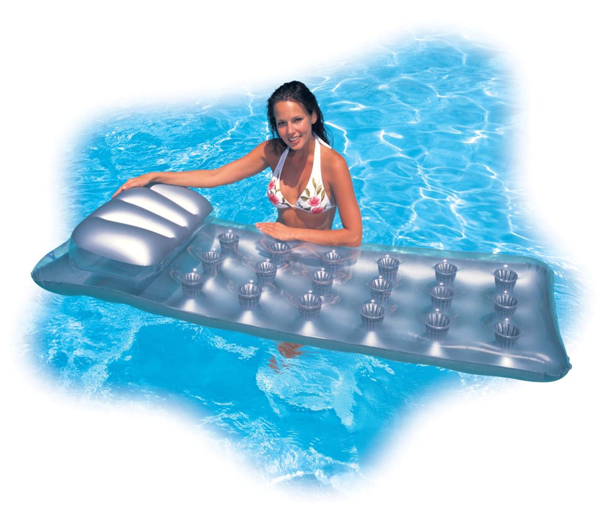 X2 Inflatable 18 Pocket Sun Beach Swimming Pool Lounger Lilo Air Bed Pink 