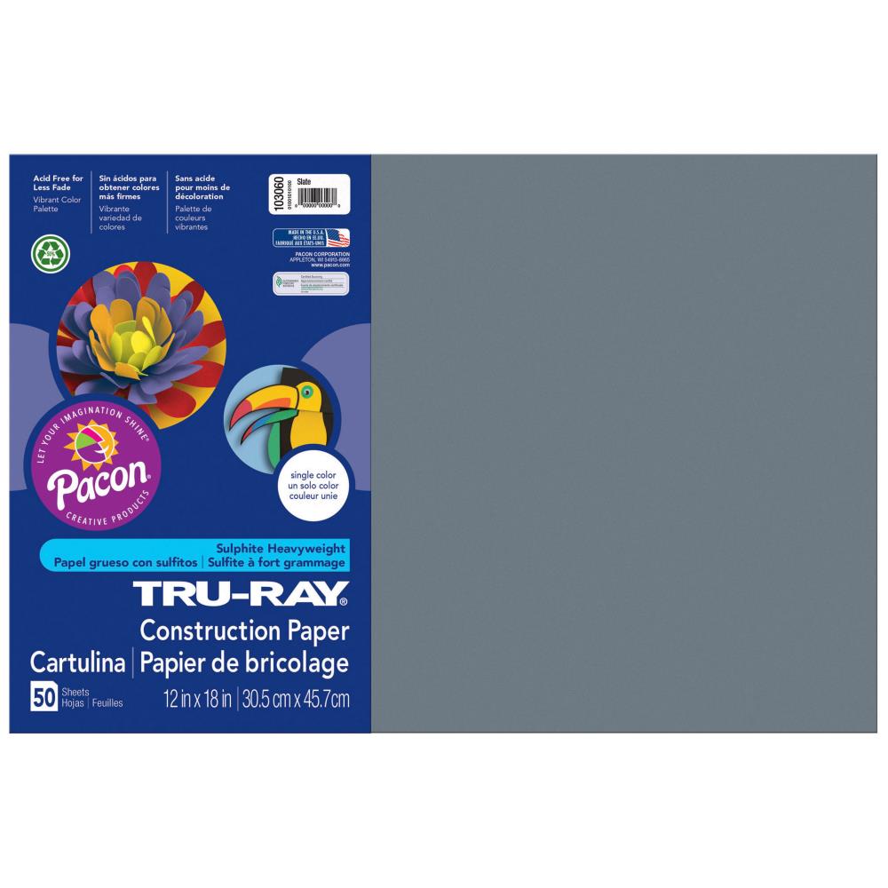 9 x 12 Gray 10 Packs 50 Sheets Per Pack Pacon Tru-Ray Construction Paper 