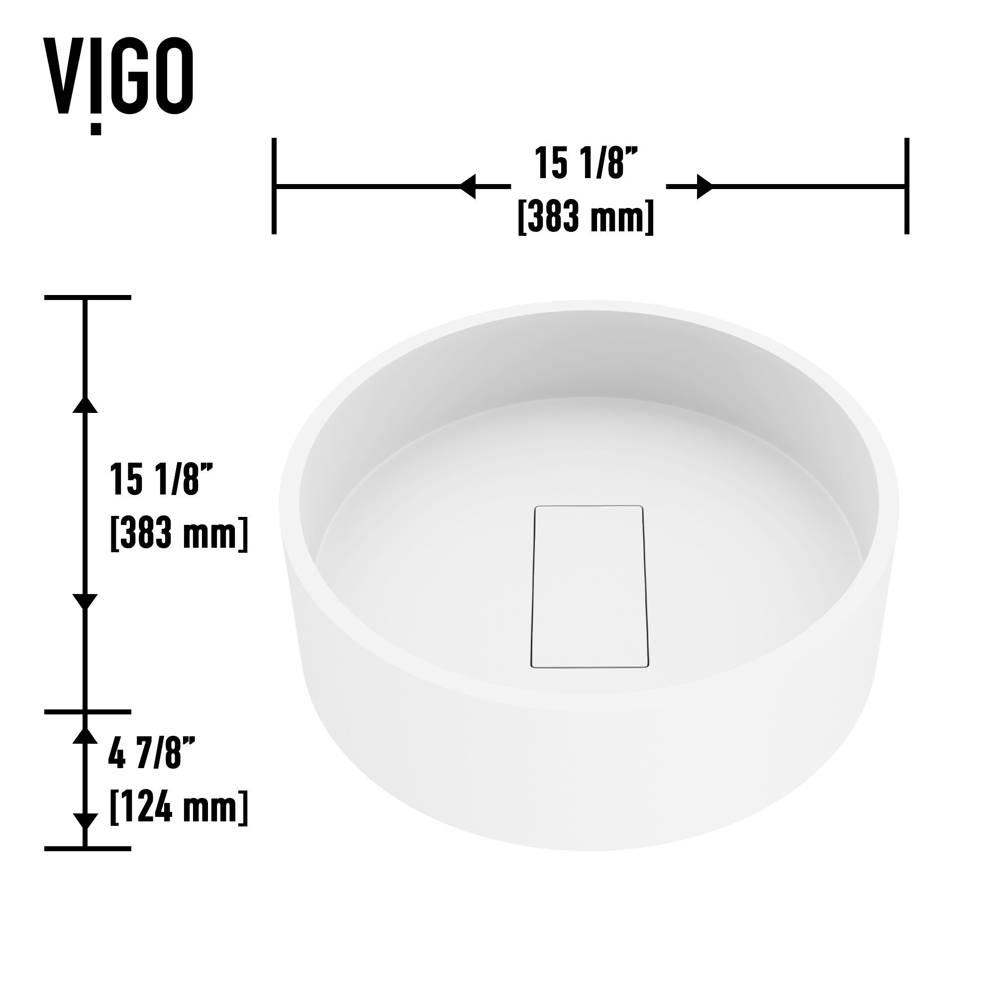 VIGO Bryant Matte White Matte Stone Vessel Round Modern Bathroom Sink (15.125-in x 15.125-in)
