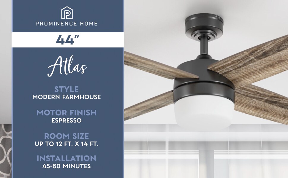Prominence Home Atlas 44-in Bronze Indoor Ceiling Fan with Light Remote (4-Blade)