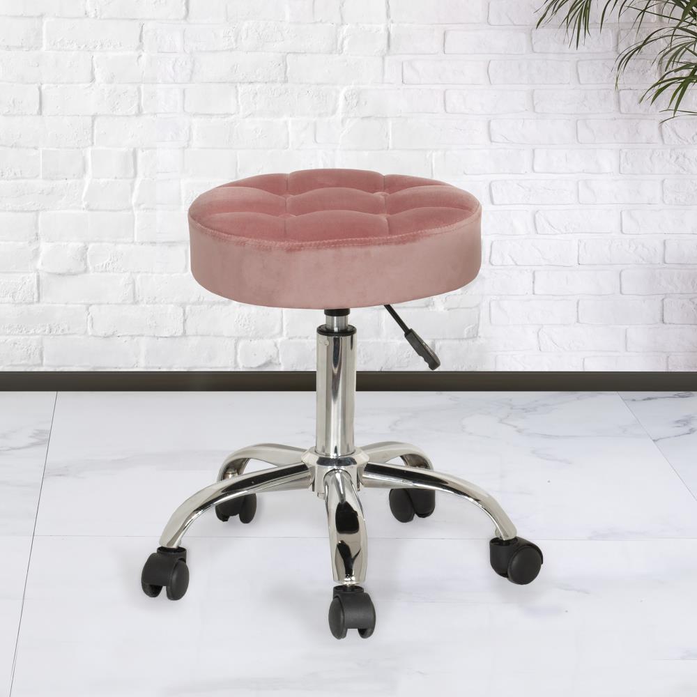 hillsdale-furniture-chrome-and-dusty-pink-round-makeup-vanity-stool-in