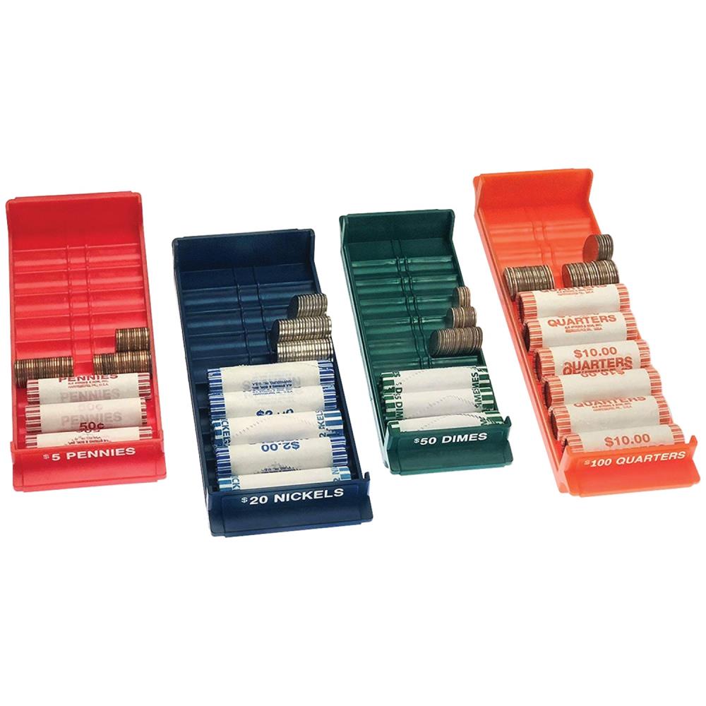 Stackable Single Compartment Coin Sorting and Storage Tray Holds 4000 Dimes 80 Coin Rolls Nadex 4 Pack Aluminium Dime Coin Tray 