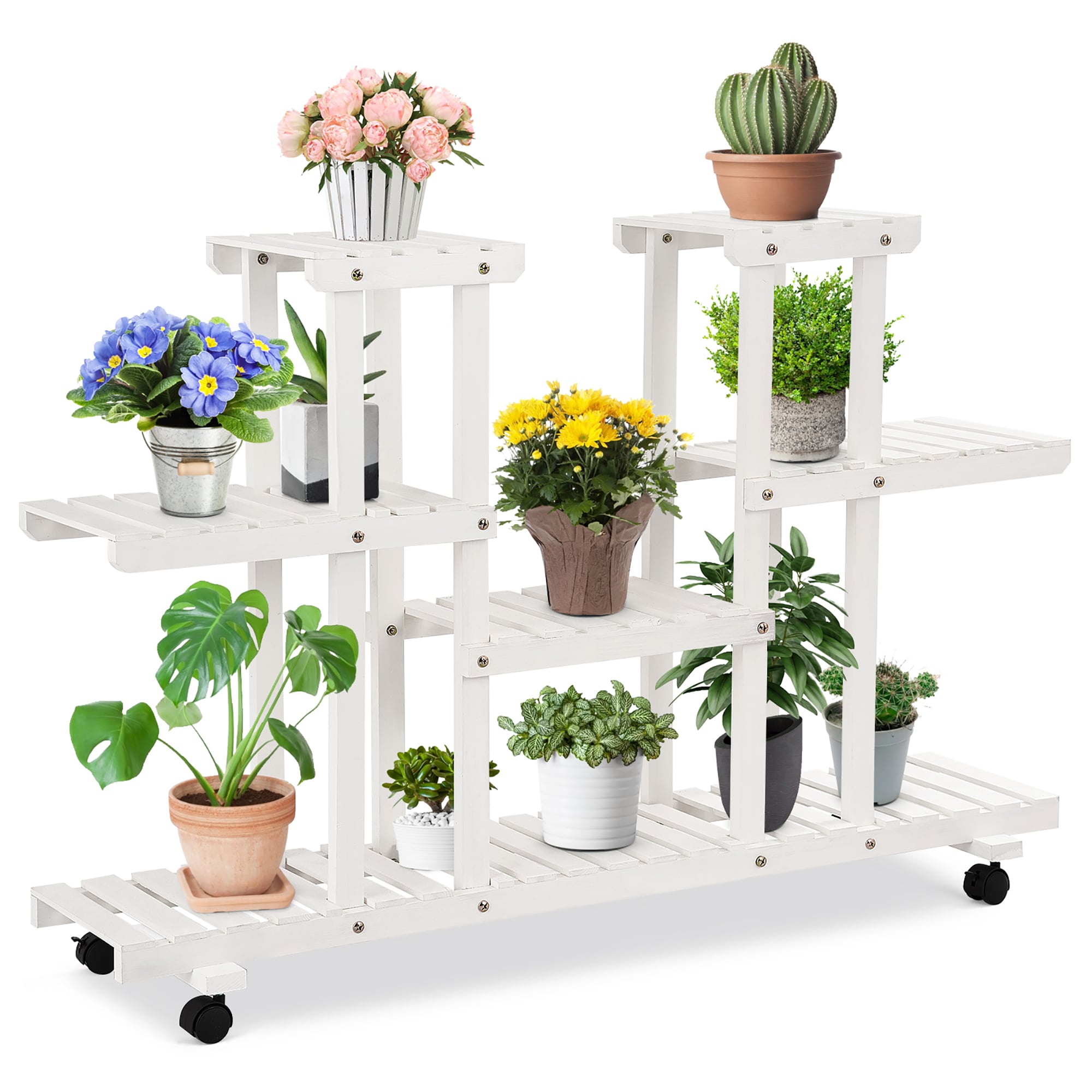 Goplus 21.5-in H x 10-in W White Outdoor Rectangular Wood Plant Stand