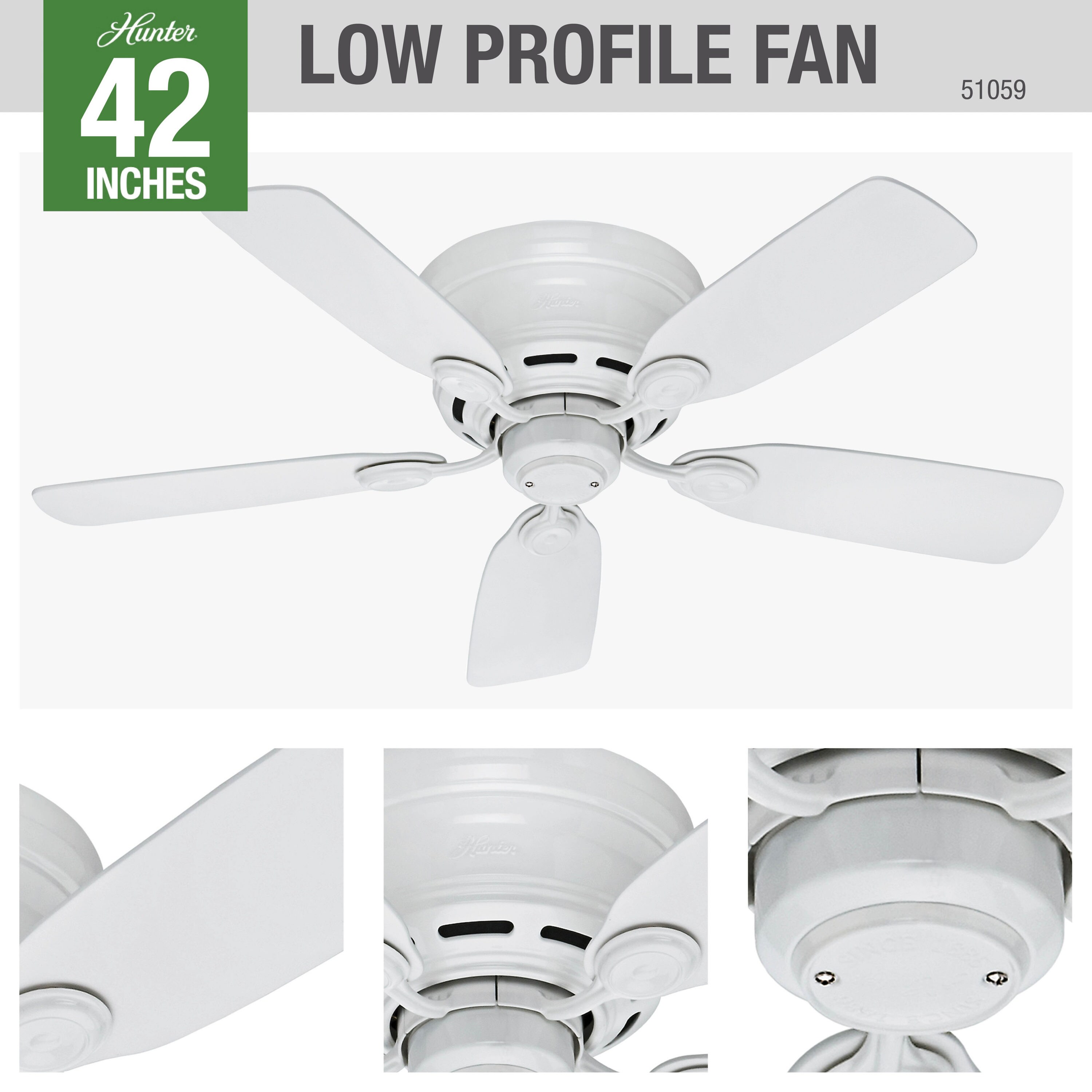 Hunter Fan 42 inch White Finish Ceiling Fan with 5 Blade 