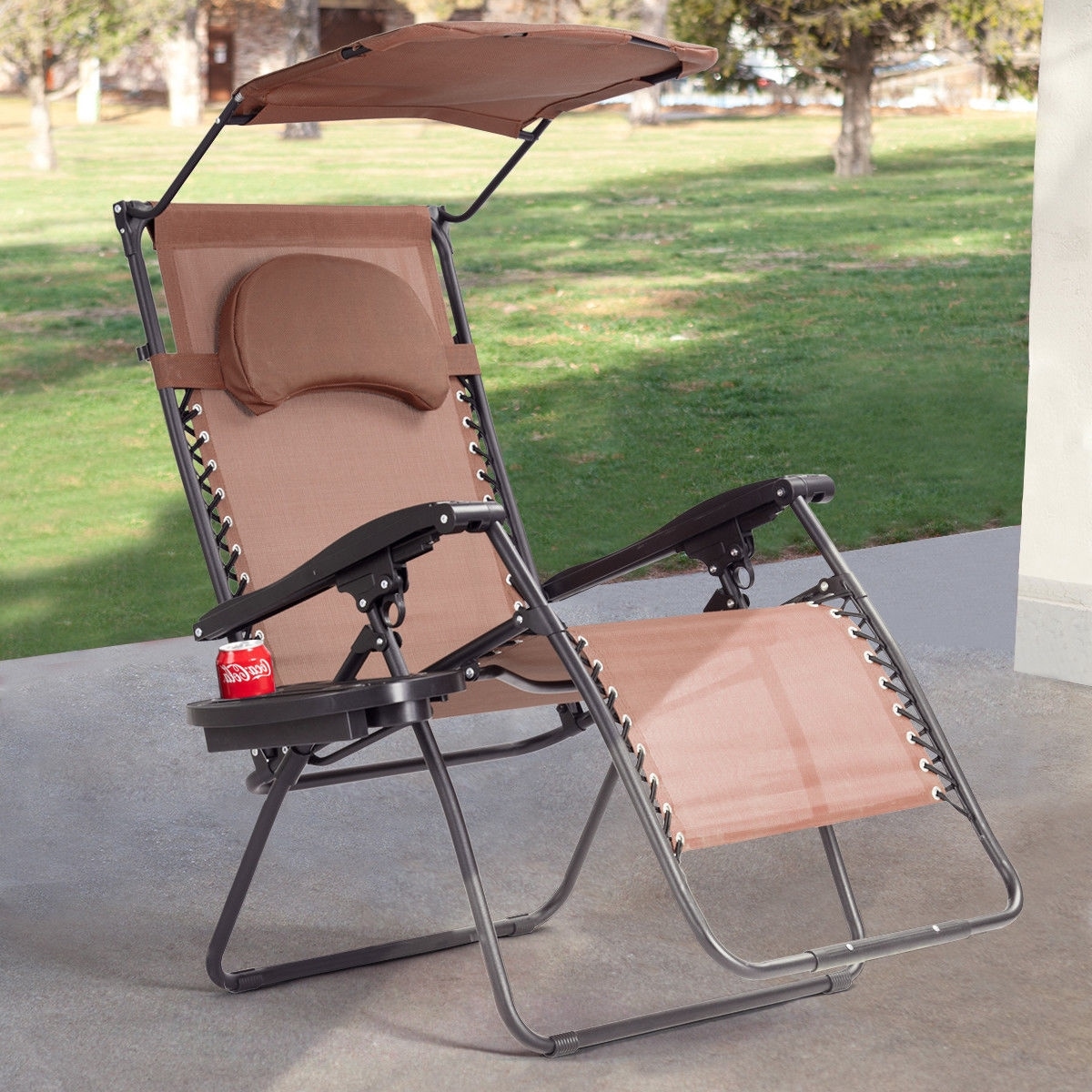 sun lounger with beer holder