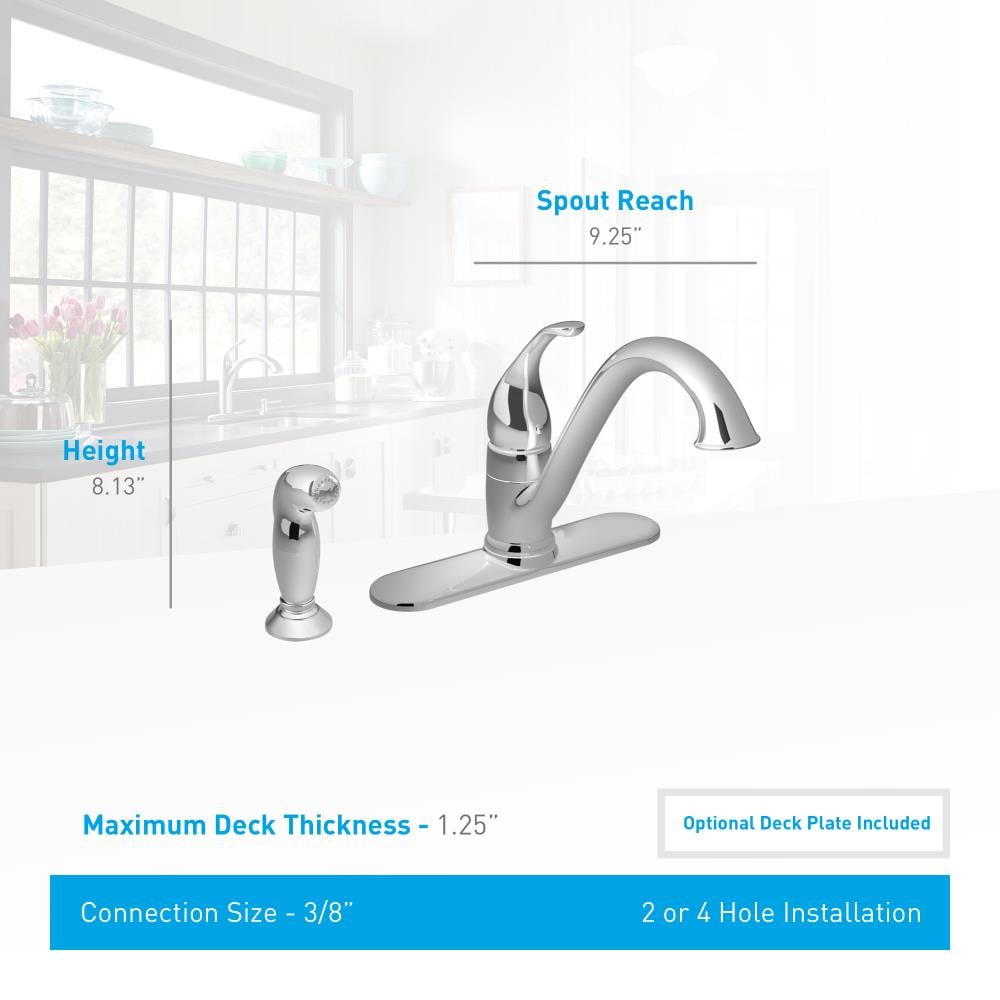 Moen Camerist Chrome Single Handle Deck Mount Low Arc Handle Kitchen Faucet Deck Plate Included 9528