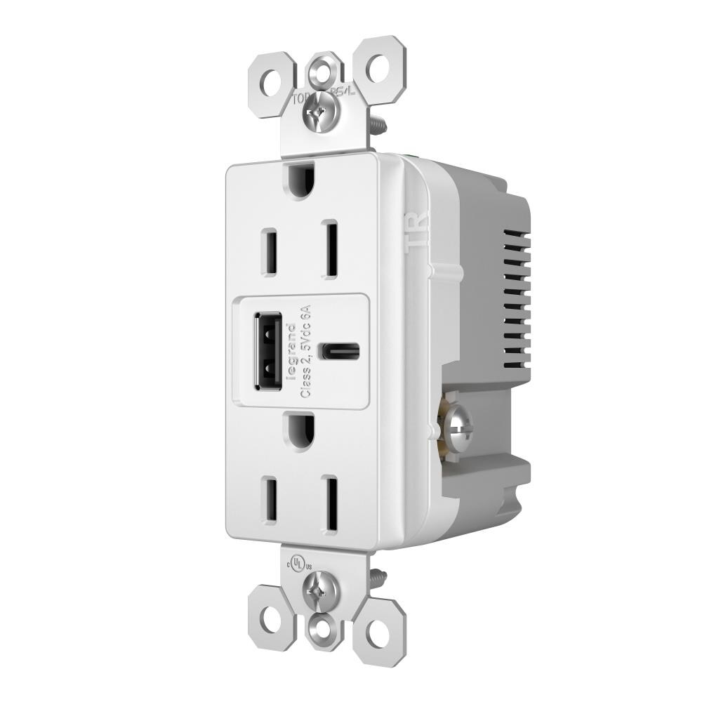 6.0A ULTRA-FAST TYPE C/C USB CHARGERS DUPLEX 15A TAMPER-RESISTANT OUTLET White 