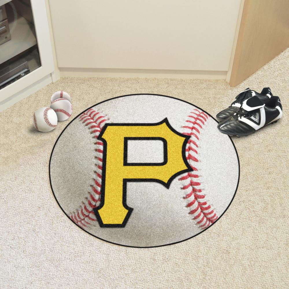 Photo 1 of FANMATS Pittsburgh Pirates MLB Baseball Mat 2-ft x 2-ft Photorealistic Baseball Round Indoor Sports Door Mat