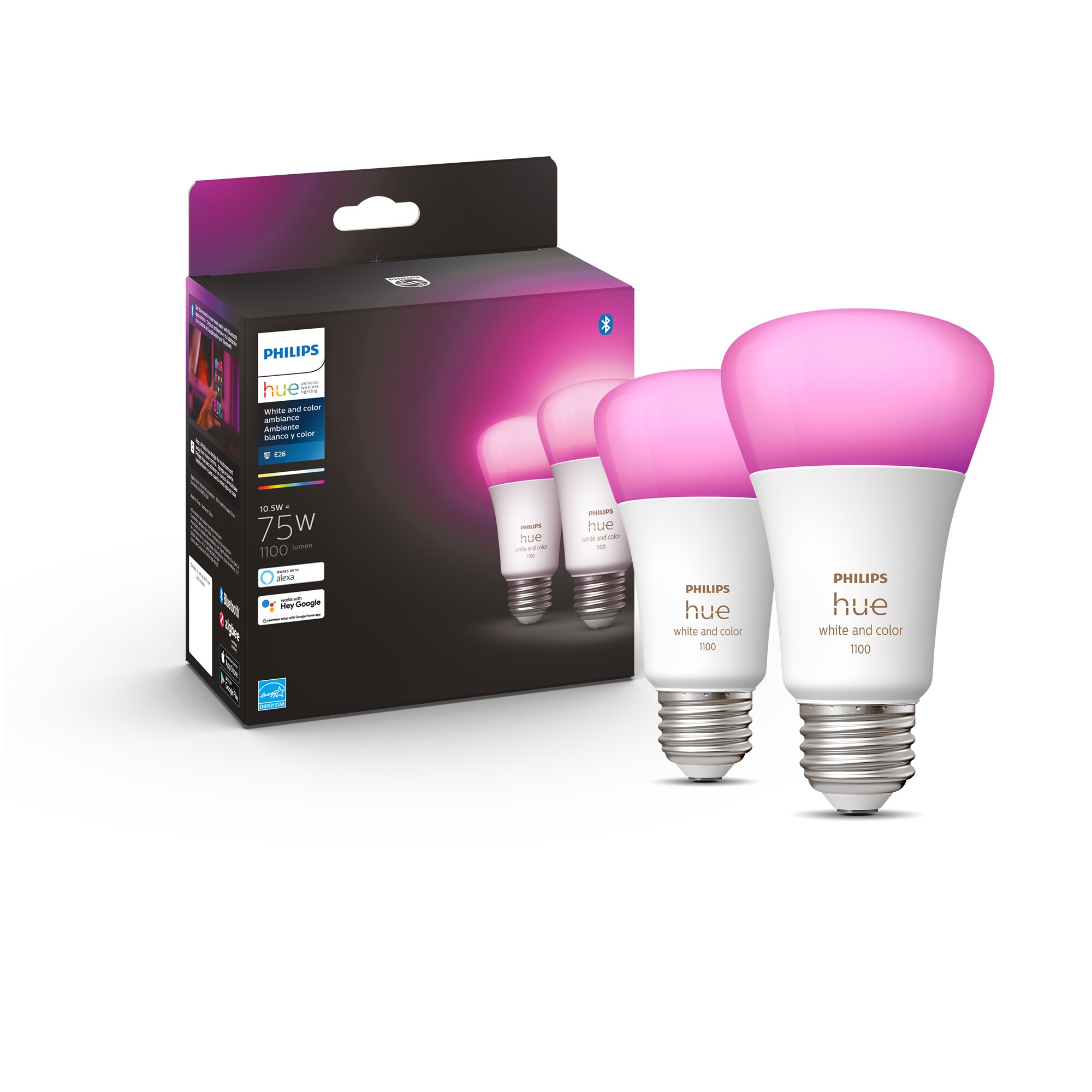 Philips Hue White and Color Ambience A19 2 pack bulbs E26 for sale online 