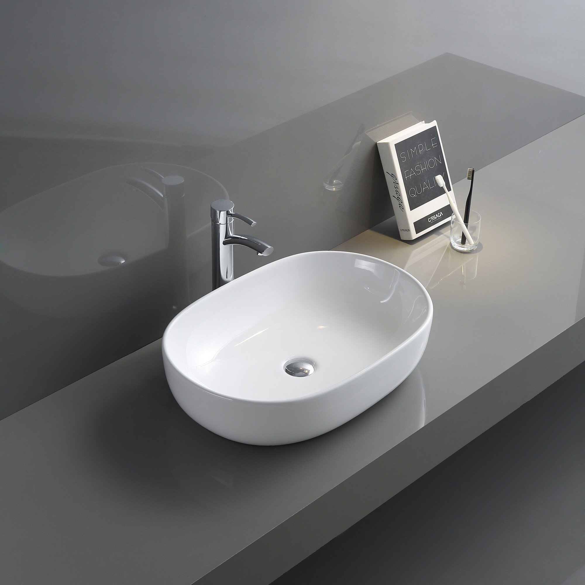 Ruvati Vista White Ceramic Vessel Oval Modern Bathroom Sink (23.5-in x 16.5-in)