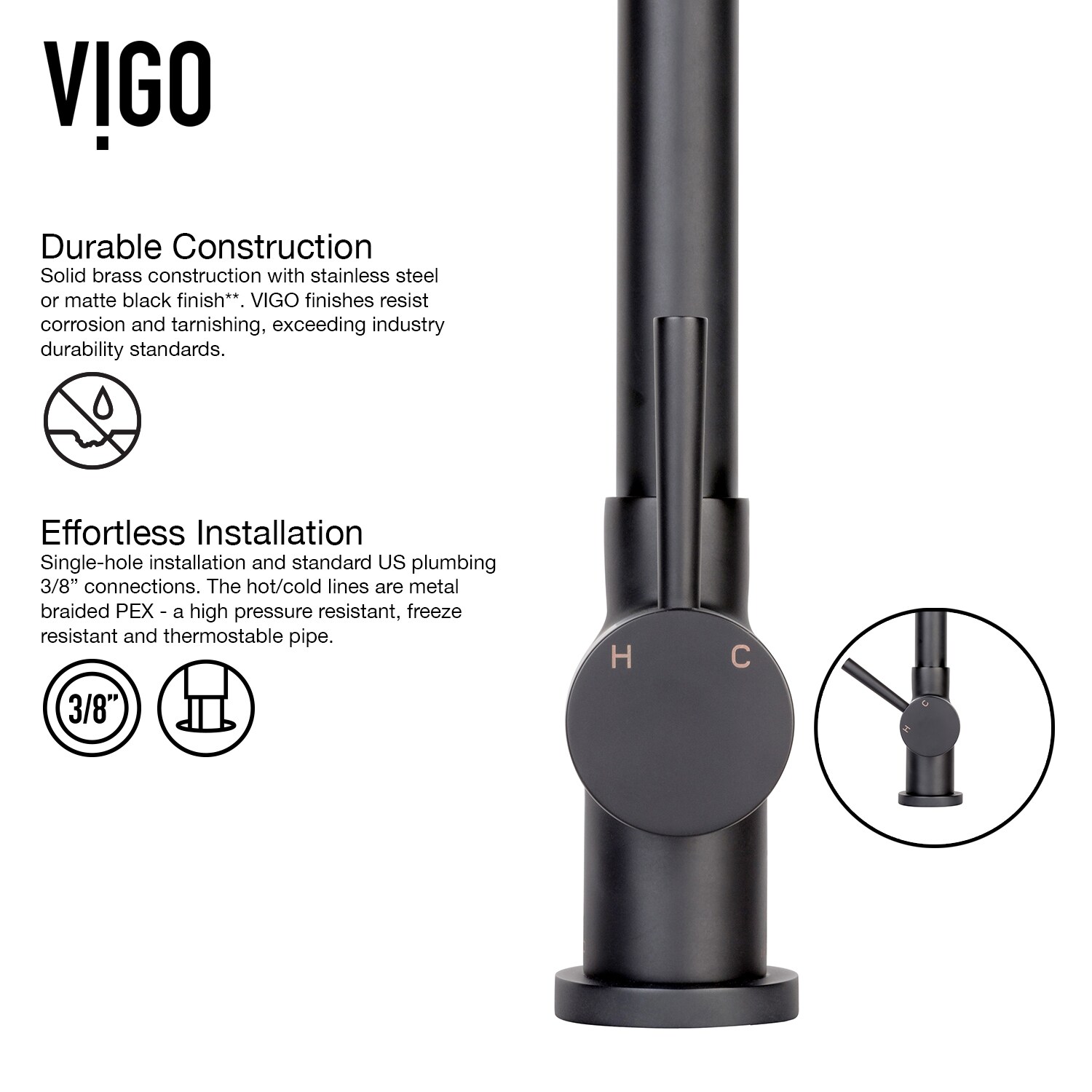 VIGO Gramercy Matte Black Single Handle Pull-down Kitchen Faucet