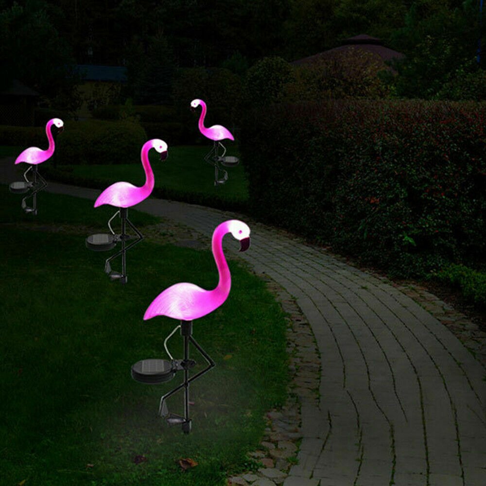 Solar Powered Pink Flamingo Ornament Garden Outdoor Light Lawn Landscape Lamp 