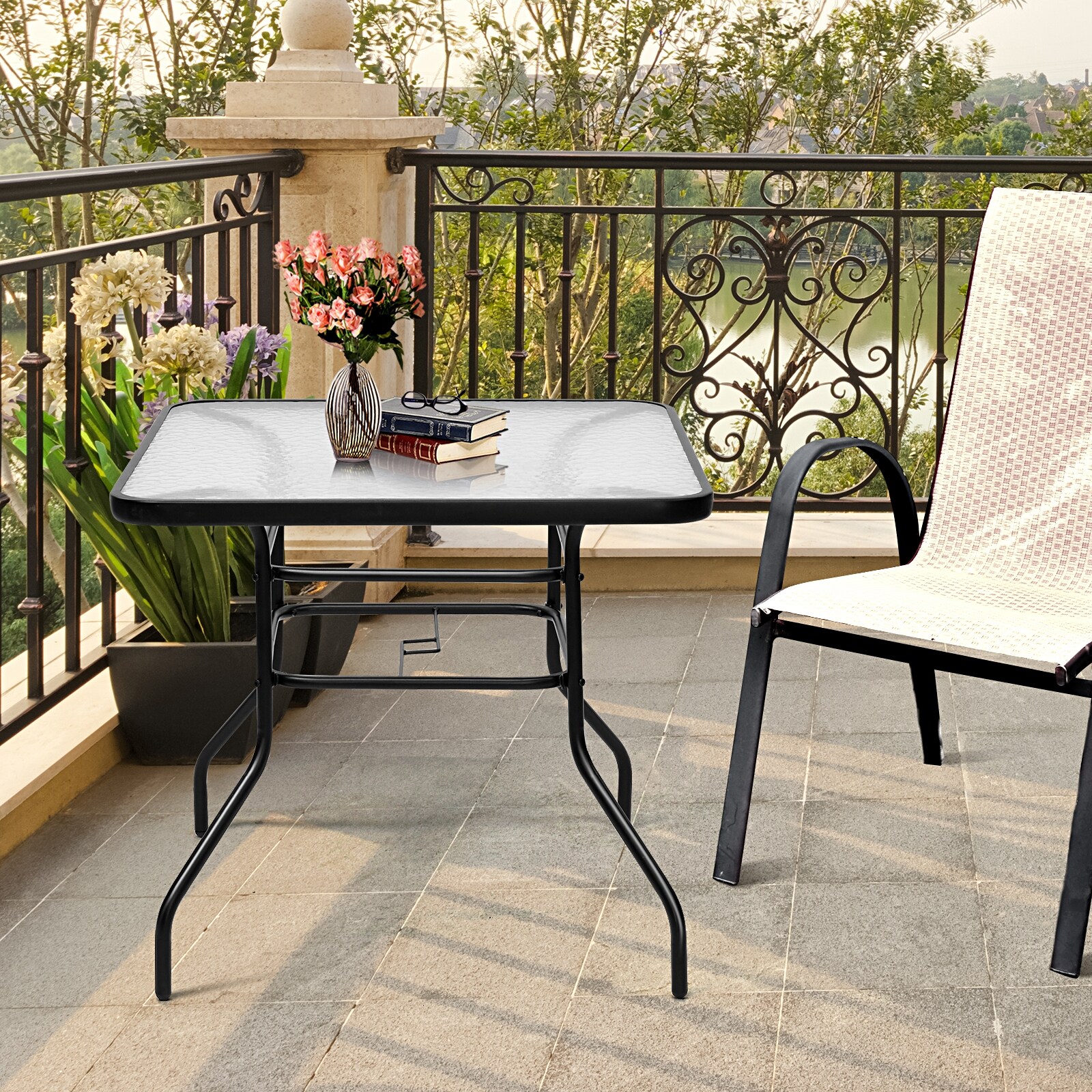 Details about   32" x 32" Square Blue Aluminum Patio Table with Umbrella Hole For Outdoor Use 