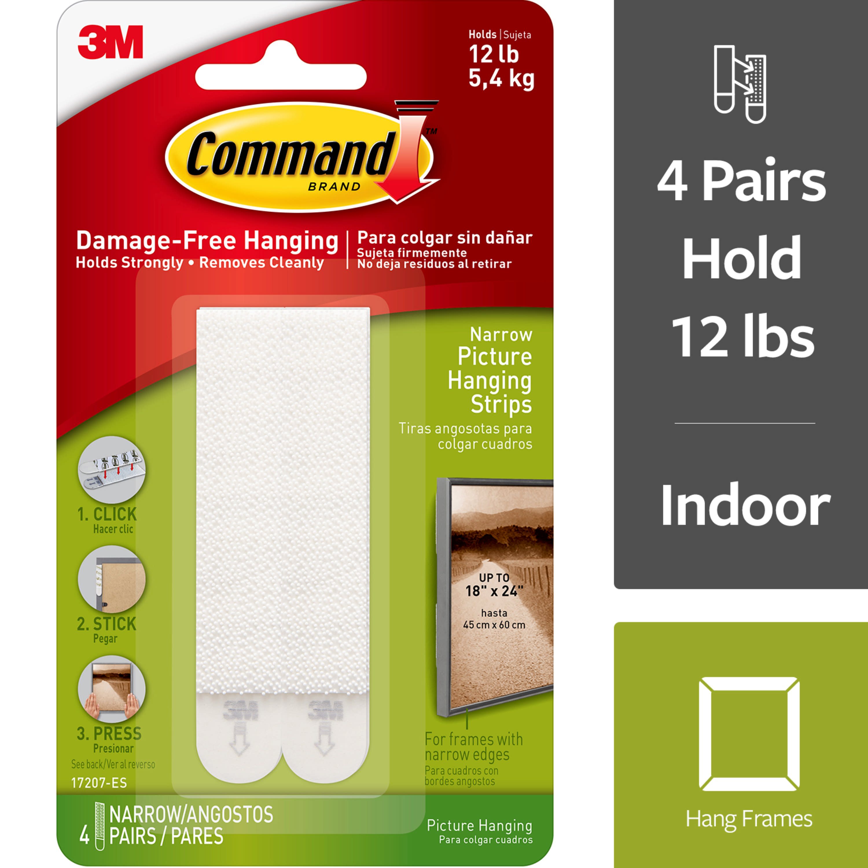 White 4 pairs Command 17207 Narrow Picture Hanging Strips 