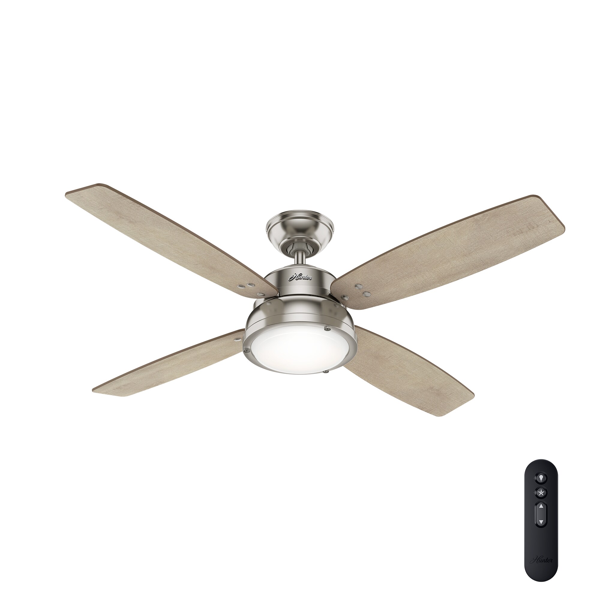 Hunter 52" Sentinel Brushed Nickel Ceiling Fan with Light with Handheld Remote 