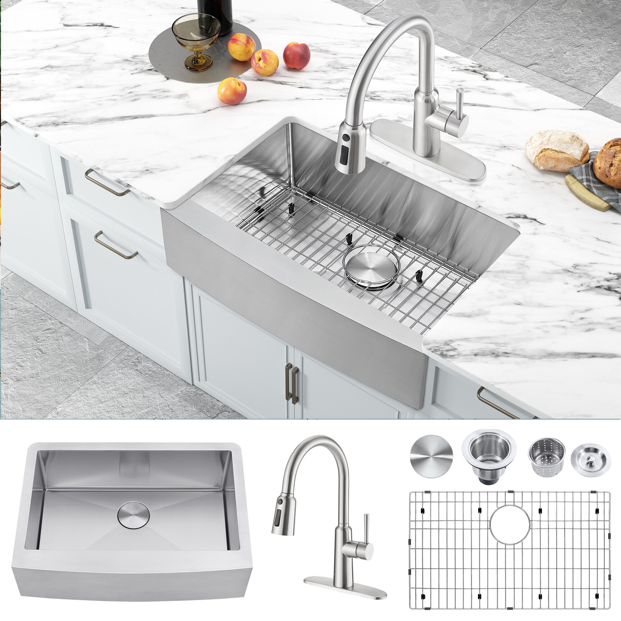 Stainless Steel Single 1.0 Bowl Kitchen Sink Square Undermount FREE Waste Modern 