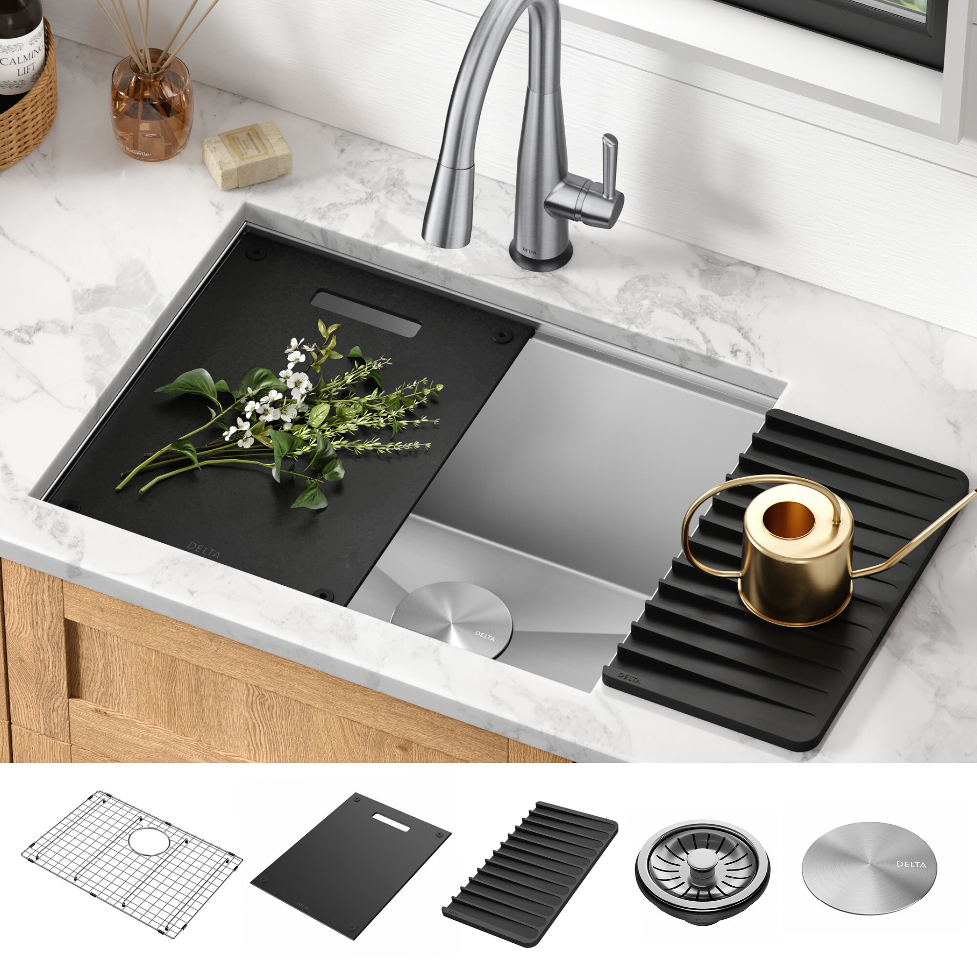Delta Rivet Undermount 24-in x 19-in Stainless Steel Single Bowl  Workstation Kitchen Sink with Drainboard