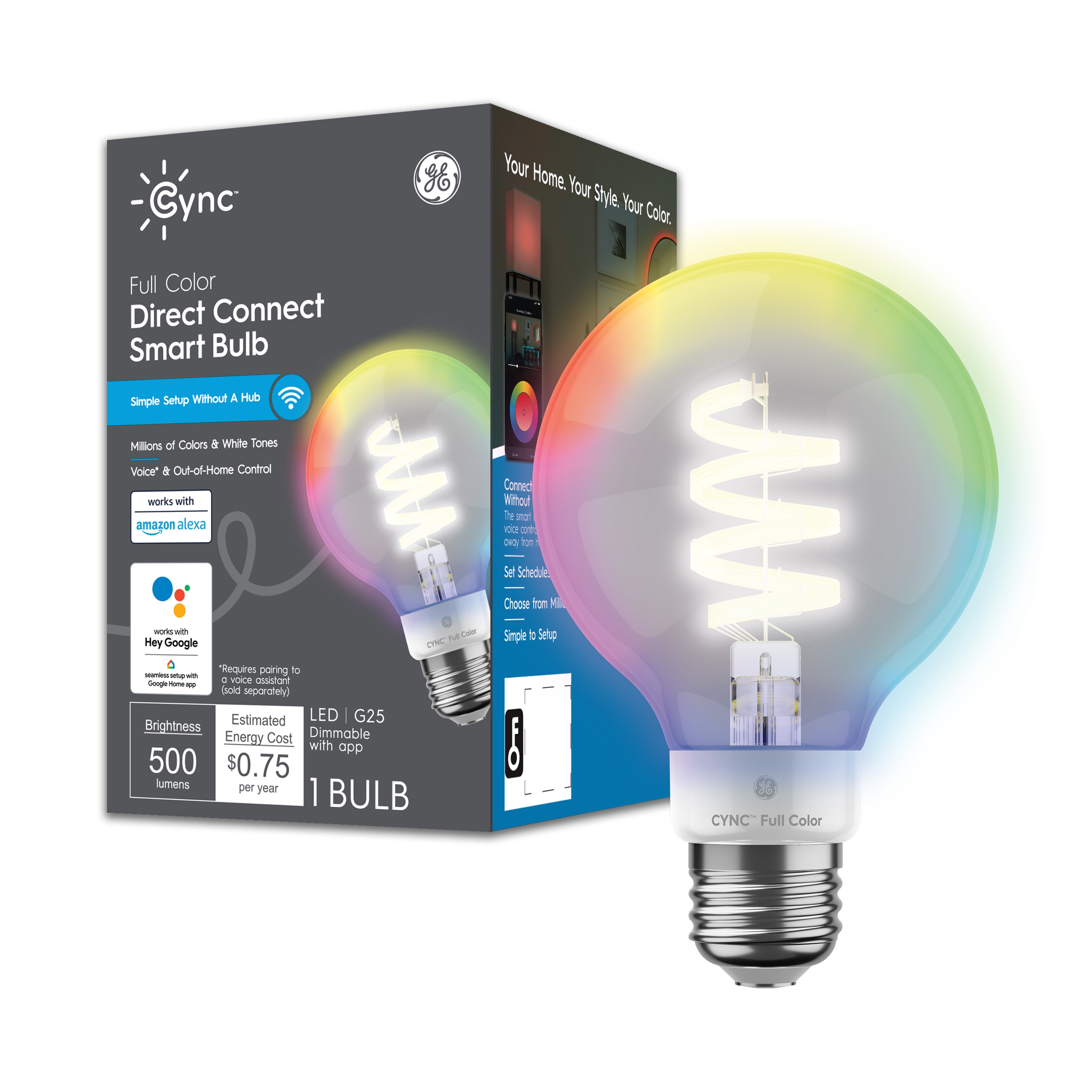 GE Cync 60-Watt G25 Full Spectrum Base (e-26) Dimmable LED Globe Decorative in the Decorative Light Bulbs department at Lowes.com