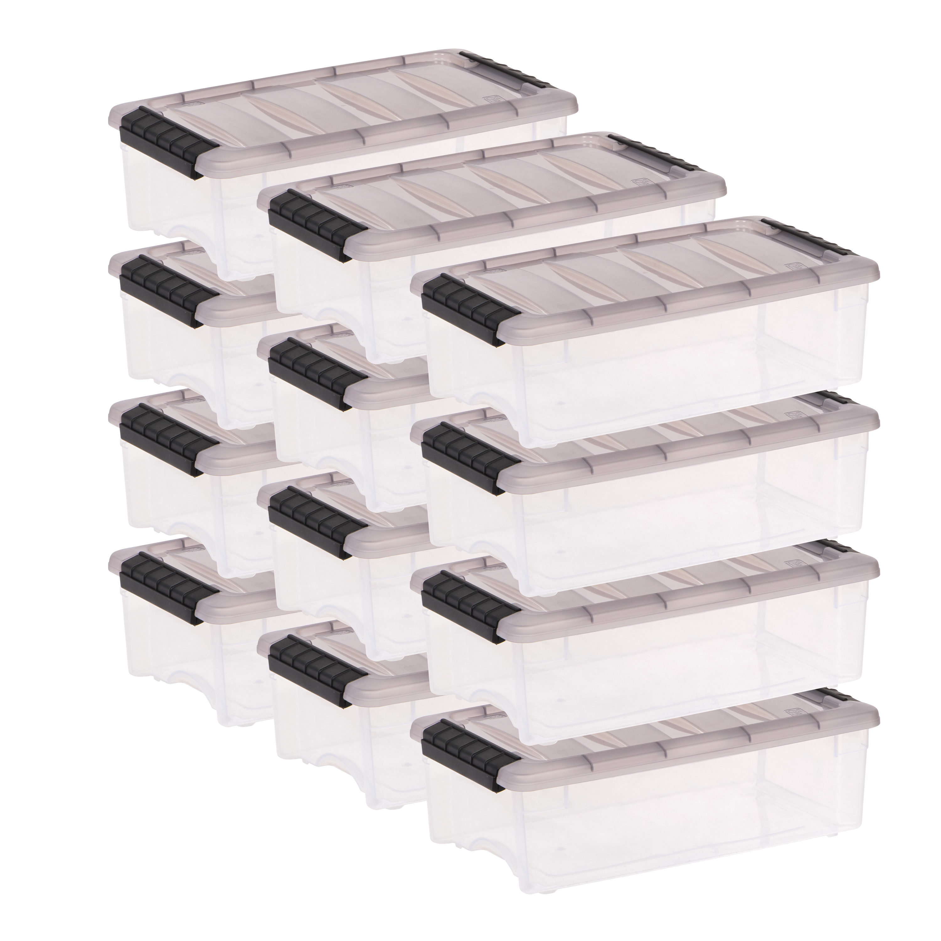6 Pack Iris 12 Qt Clear Plastic Tote Containers Stack & Pull Storage Boxes 