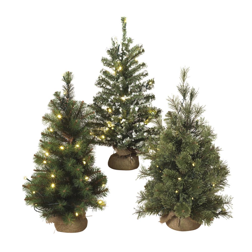 14" Christmas Tree White Lights in Burlap Base Electric Pine Tree Small 