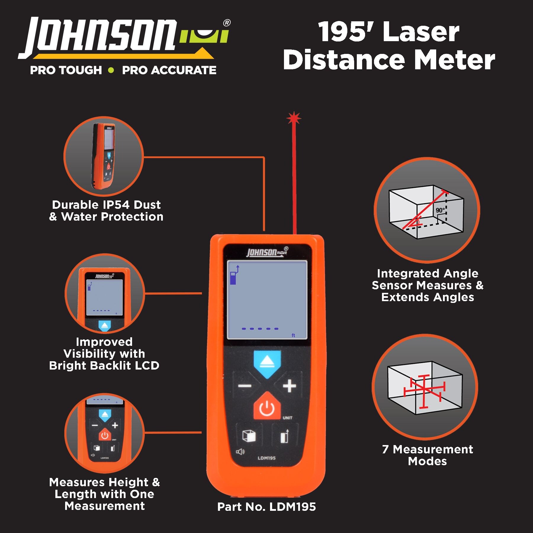 60m LDM195 for sale online Johnson Laser Distance Meter 195 FT 