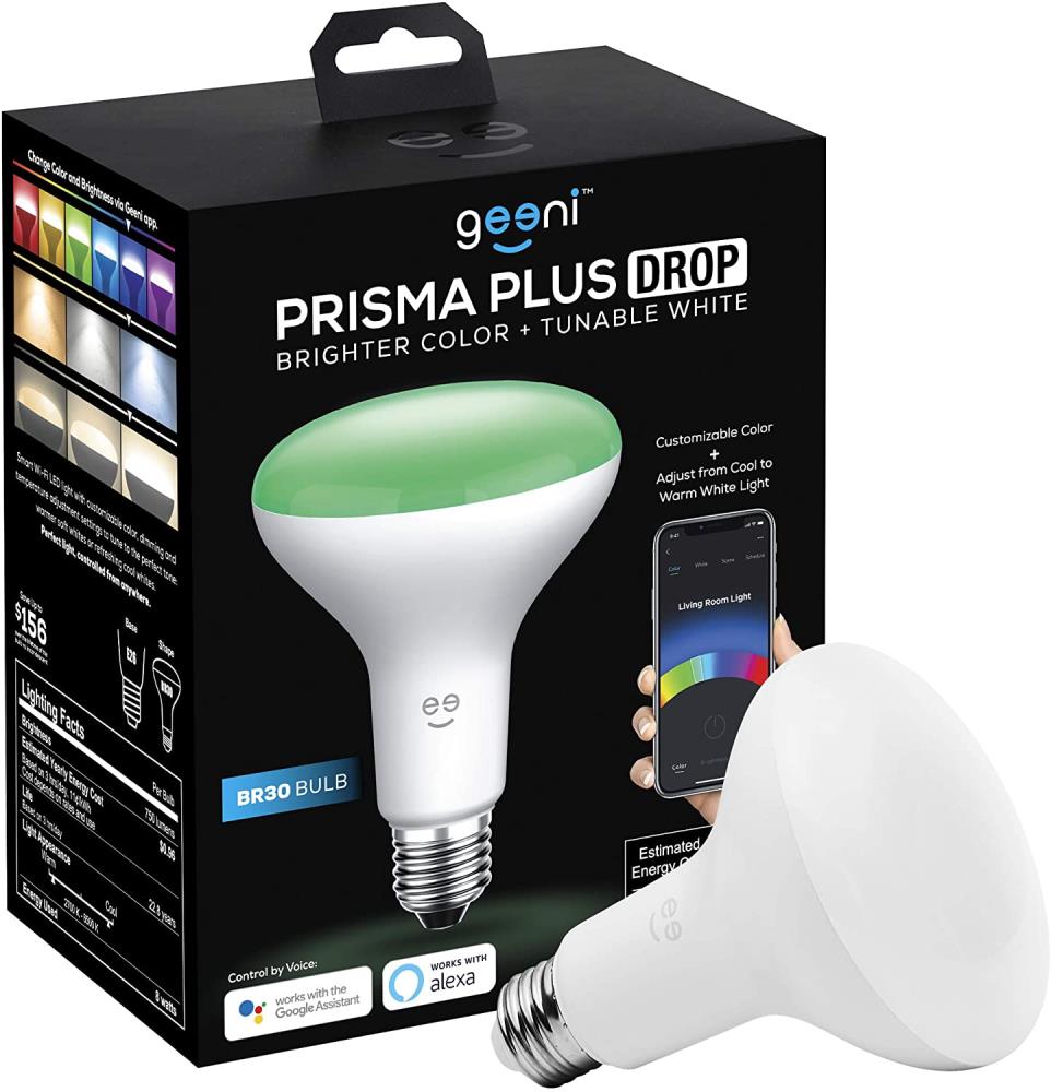 Geeni Prisma Plus Drop Br30 Led Smart Light Bulb Tunable And Dimmable Multicolo 