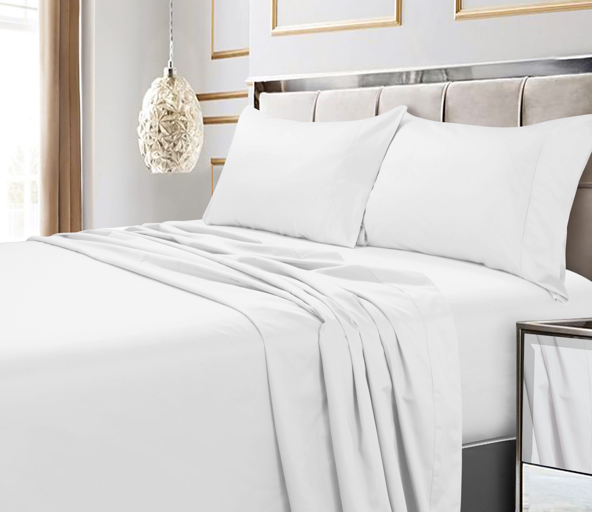 TRIBECA LIVING 600 4-Piece Set King 600-Thread-Count Cotton White Bed-Sheet in the Bed Sheets department at Lowes.com