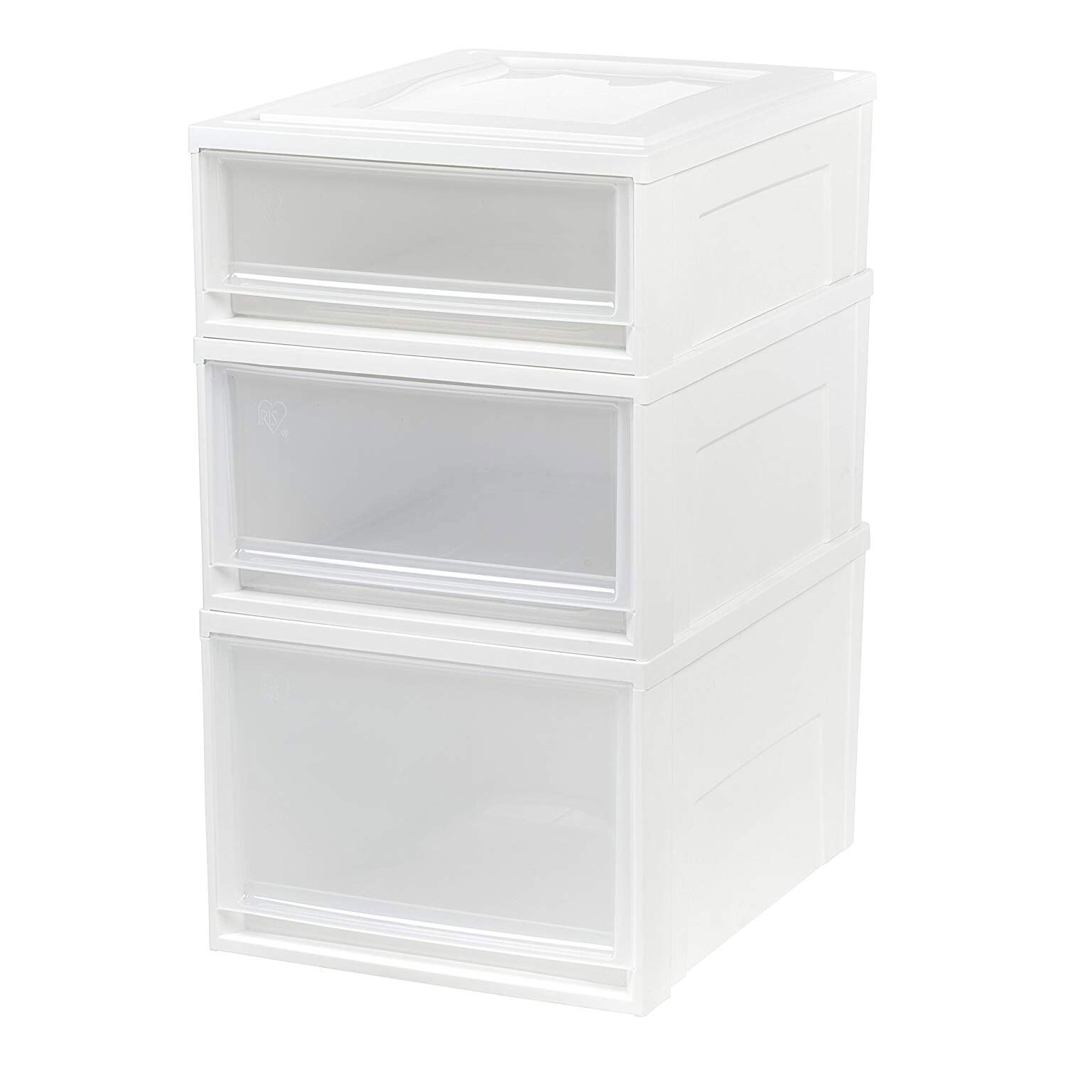 White IRIS 30 Quart Medium Stackable Plastic Storage Chest Drawer Bin 3 Pack 