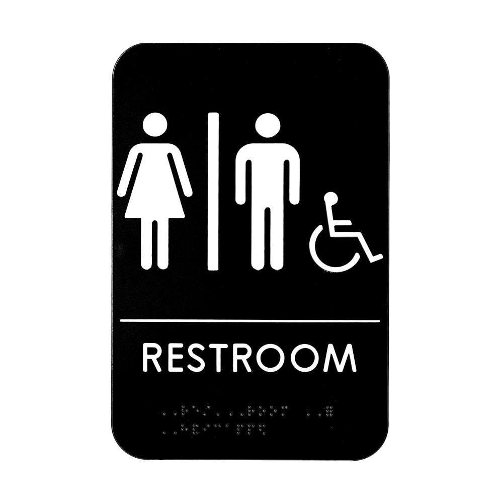 Durable Self Adhesive Back & White Handicapped Bathroom Door Sign/Placard w/Braille Lettering for Business Office & Restaurant Alpine Industries Mens & Womens Restroom Signs Set of 2 