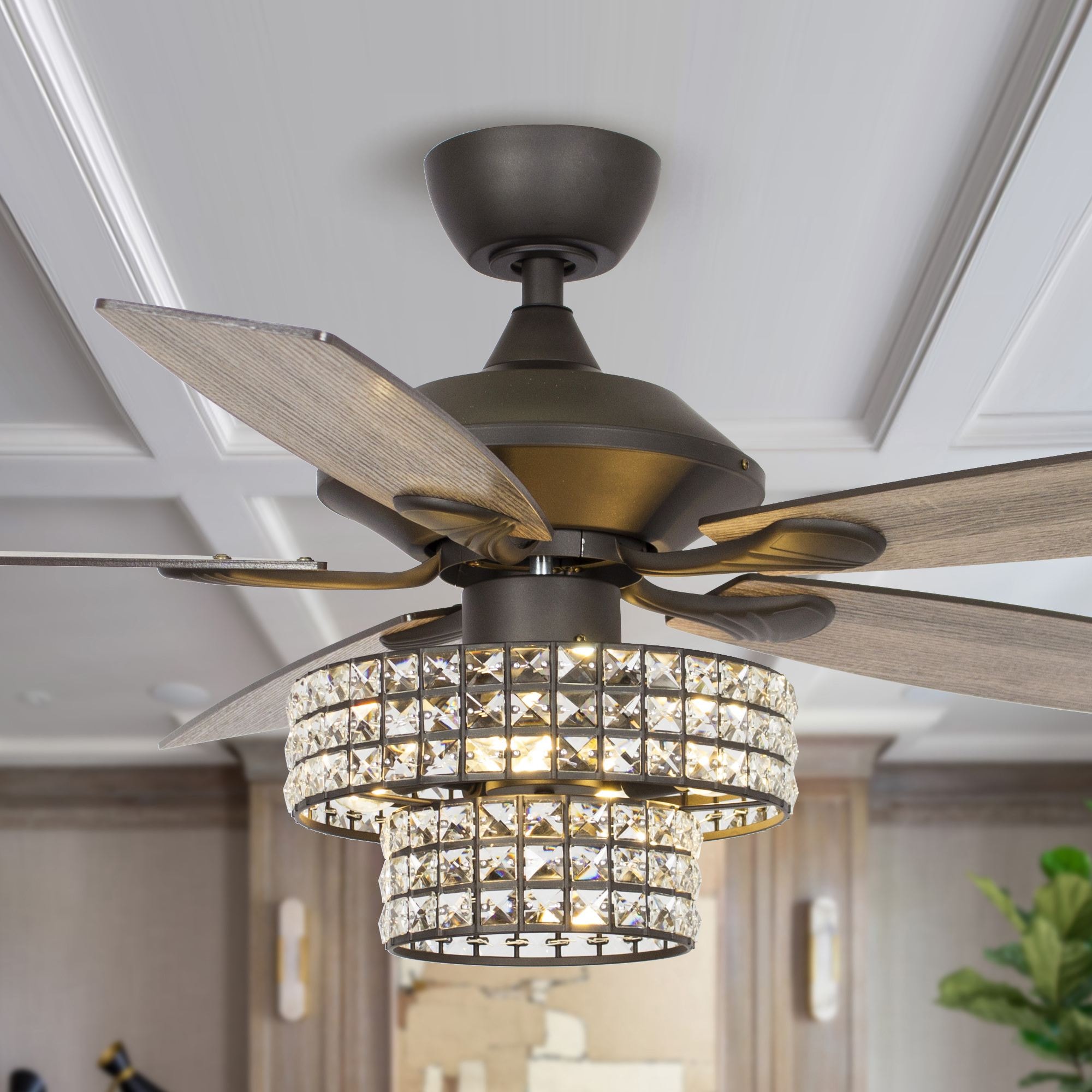 Remote Indoor Ceiling Fixture Chandelier 21" 4 Light New Bronze Ceiling Fan 