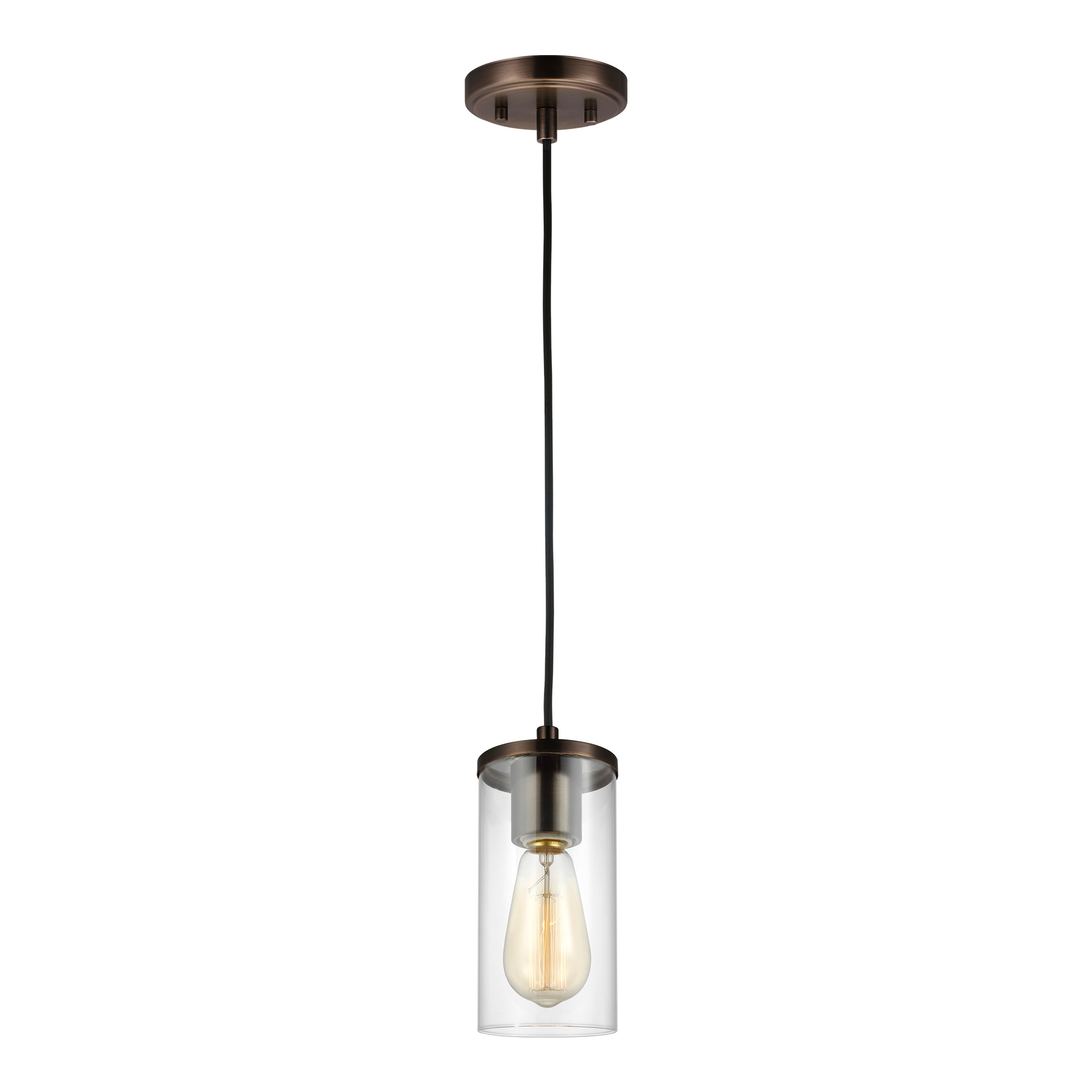 Sea Gull Lighting Zire Brushed Oil Rubbed Bronze Modern/Contemporary Clear  Glass Cylinder Mini Pendant Light