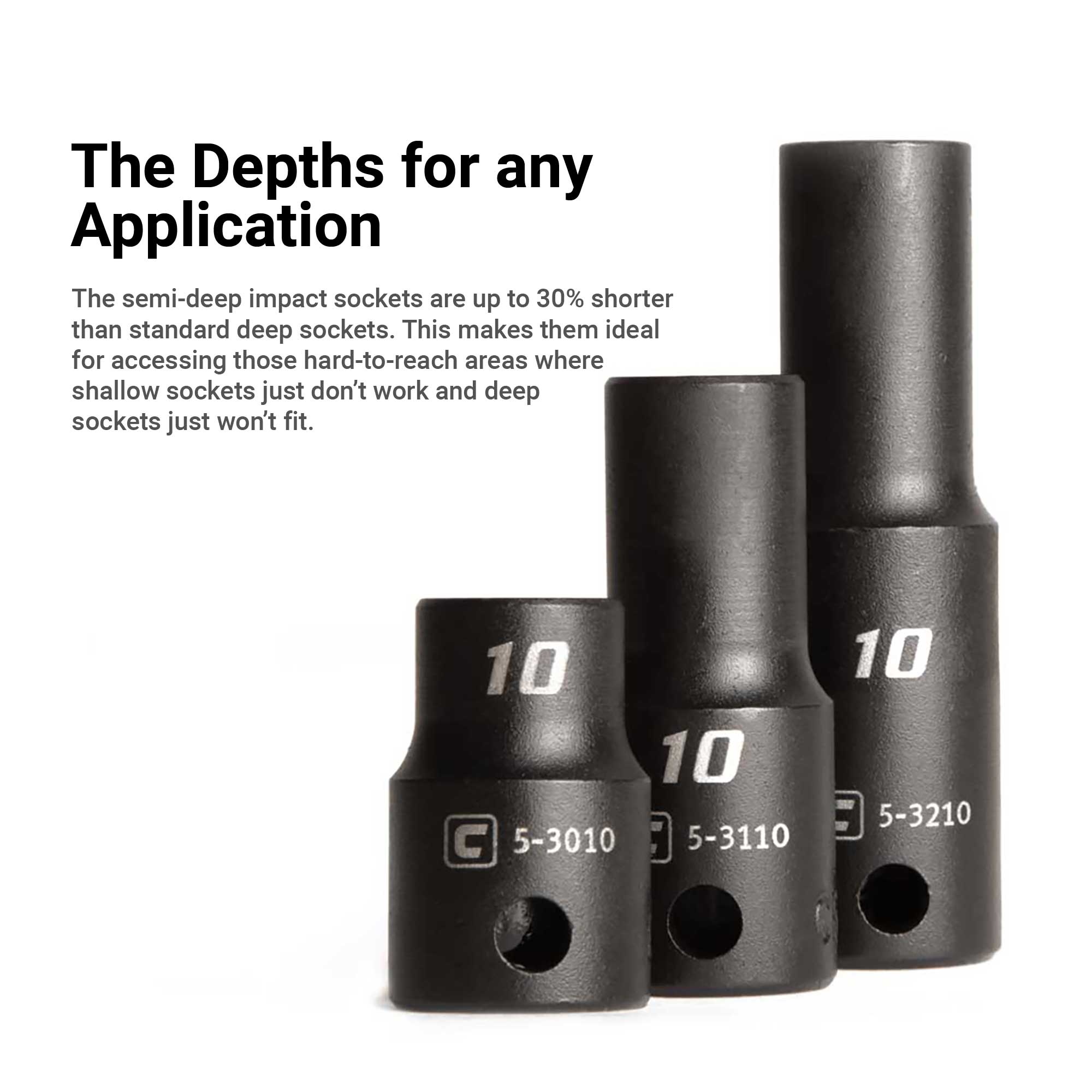 Capri Tools 3/8-in Drive Semi-Deep Impact Sockets Set, Metric, 8 to 22mm,  15-Piece