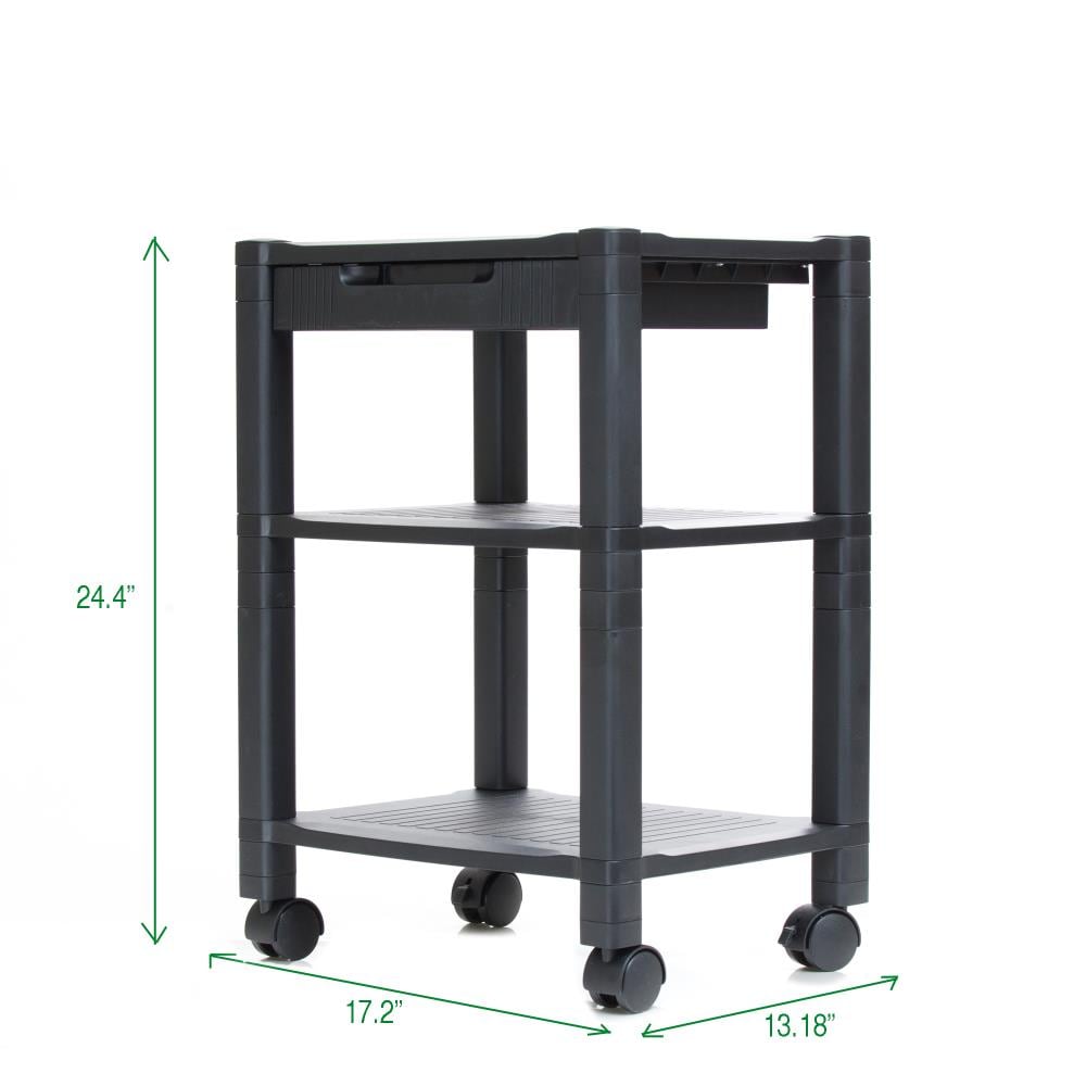 Rolling Printer Stand With Adjustable Storage Black Wood Work Cart On Wheels 