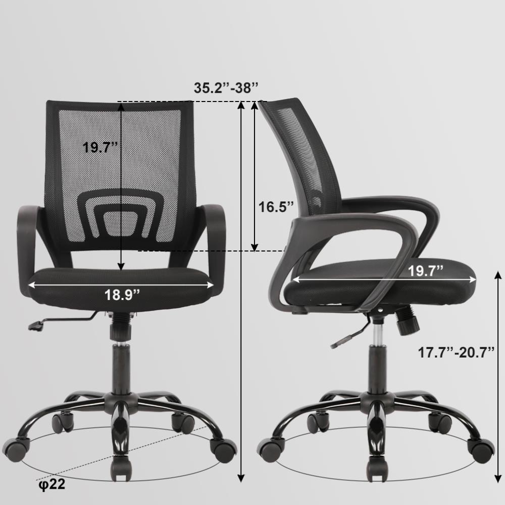 Black bigzzia Adjustable Arm Chair Ergonomic Chair Mesh Office Computer Chair with 360° Rotation Seat and Adjustable Lumbar Support