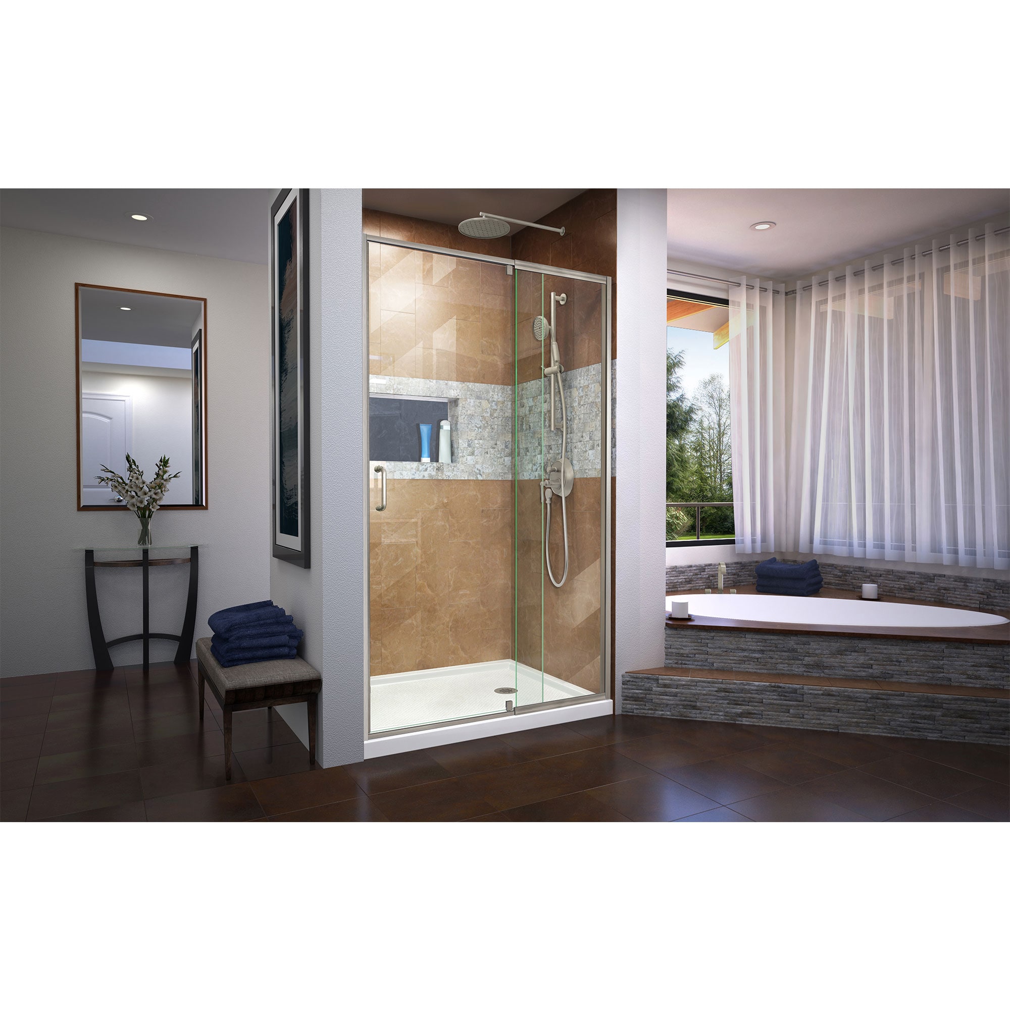 Dreamline Flex 44 In To 48 In W X 72 In H Semi Frameless Pivot Brushed Nickel Alcove Shower Door 9980