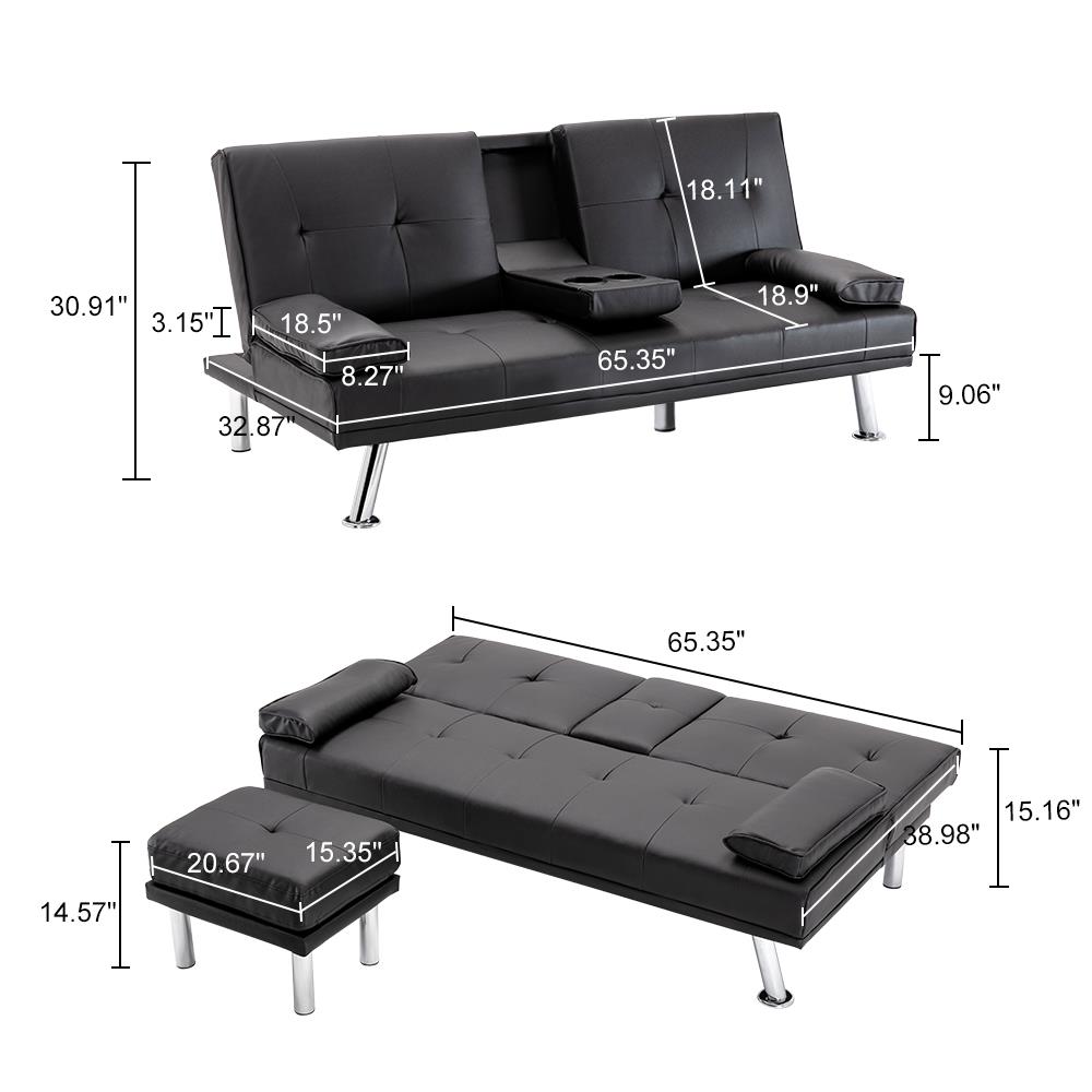 Details about   Modern Faux Leather Futon Sofa Bed Fold Up & Down Recliner Couch with Cup Holder 