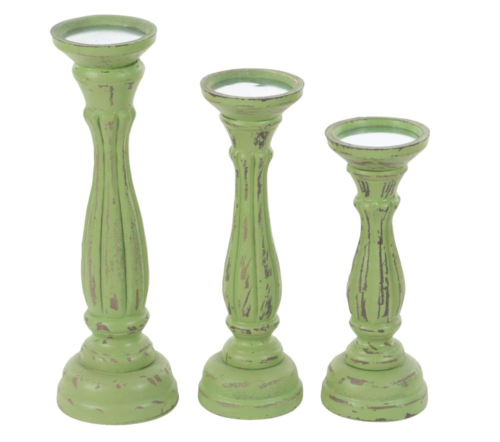 Pillar Candle Holder Flared Green Crackle Glass Small Pillar size Home Decor 