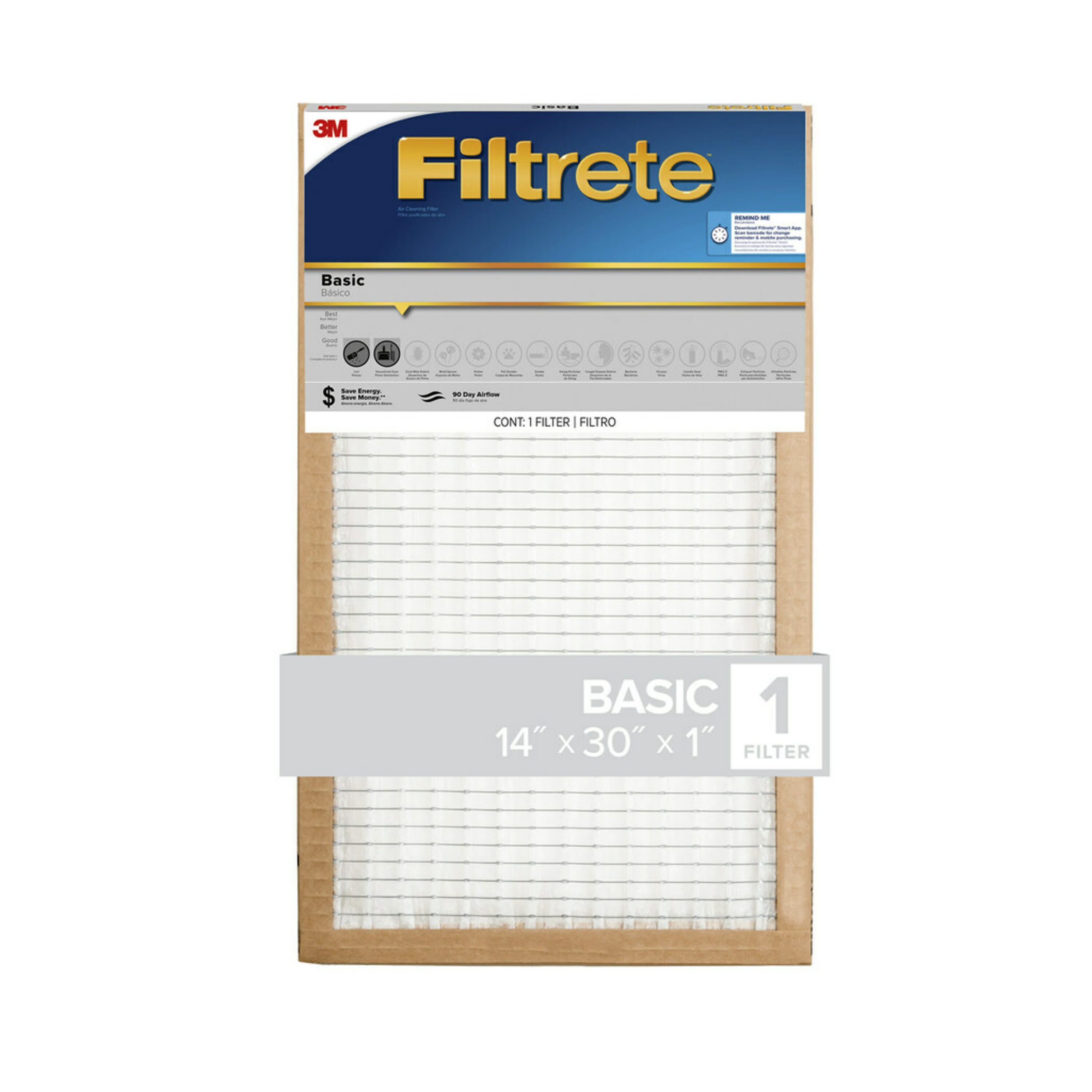 3 Pack Basic Pleated Air Filter 14 x 30 x 1 Inch Home Capture Airborne Particles 