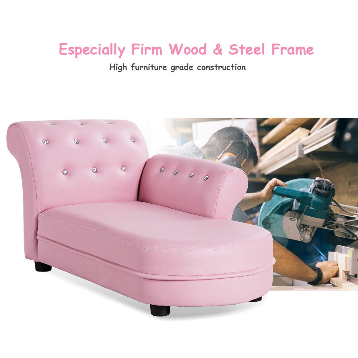 PU Leather Kids Sofa Armrest Chair Couch Children Birthday Gift Living Room Rose 