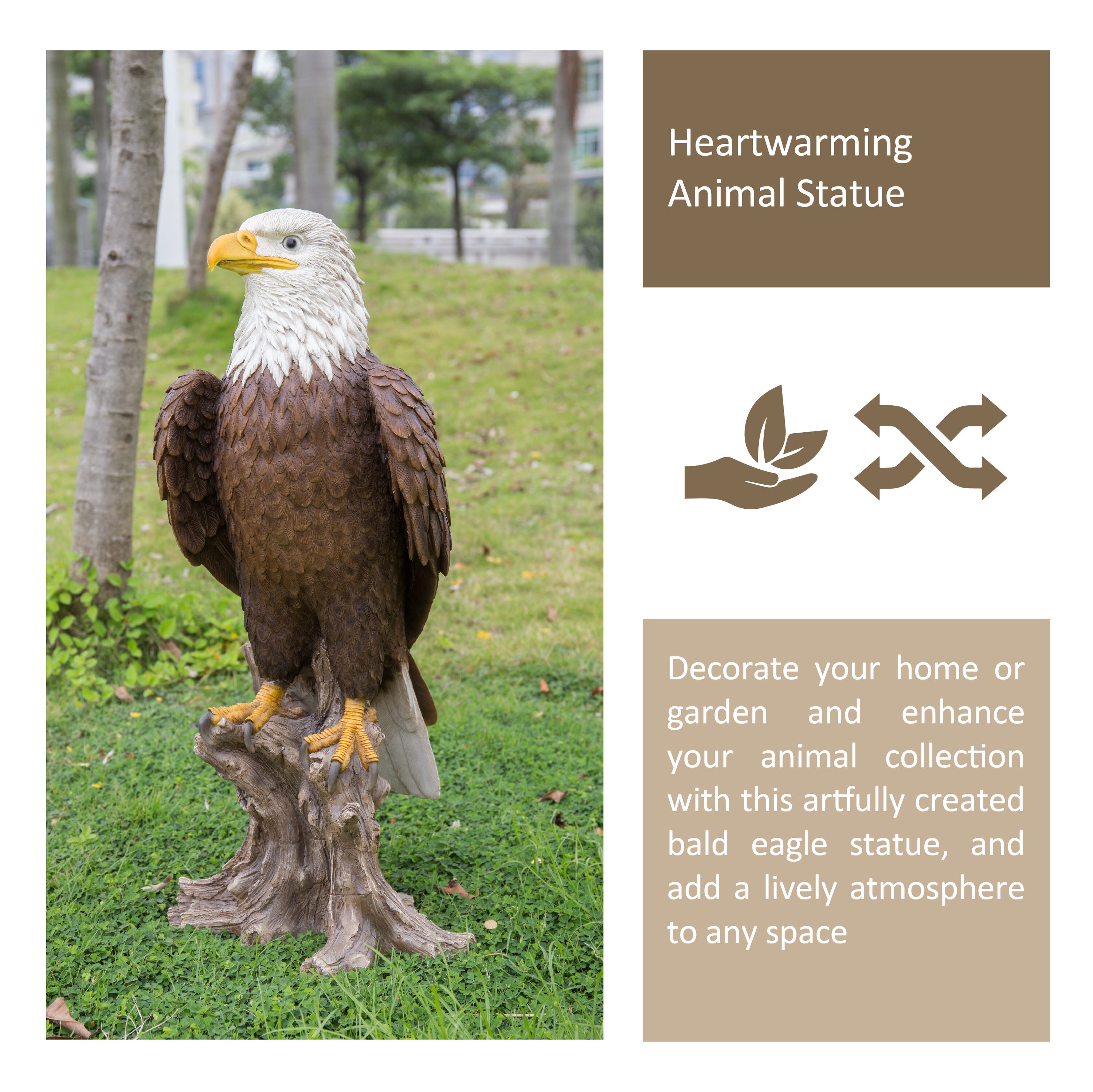 Perching Bald Eagle Garden Sculpture Animal Lawn Ornament Bird Statue Tree Gift 