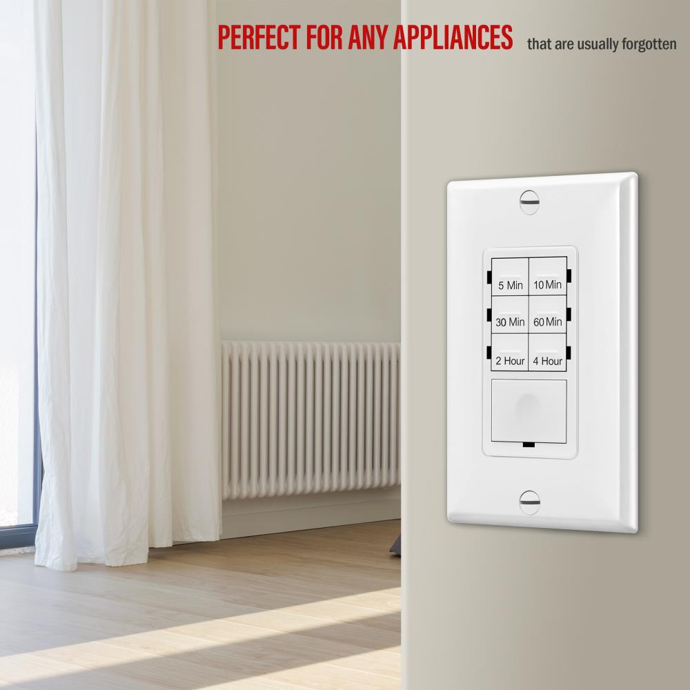 Enerlites 4-Hour Countdown Timer Switch, 5-10-30-60 Min, 2-4 Hour, For Bathroom Fans, Heaters, Lights, LED Indicator, 120VAC 800W, No Neutral Wire Required, UL Listed, HET06-J-WWP3P, White, 3 Pack