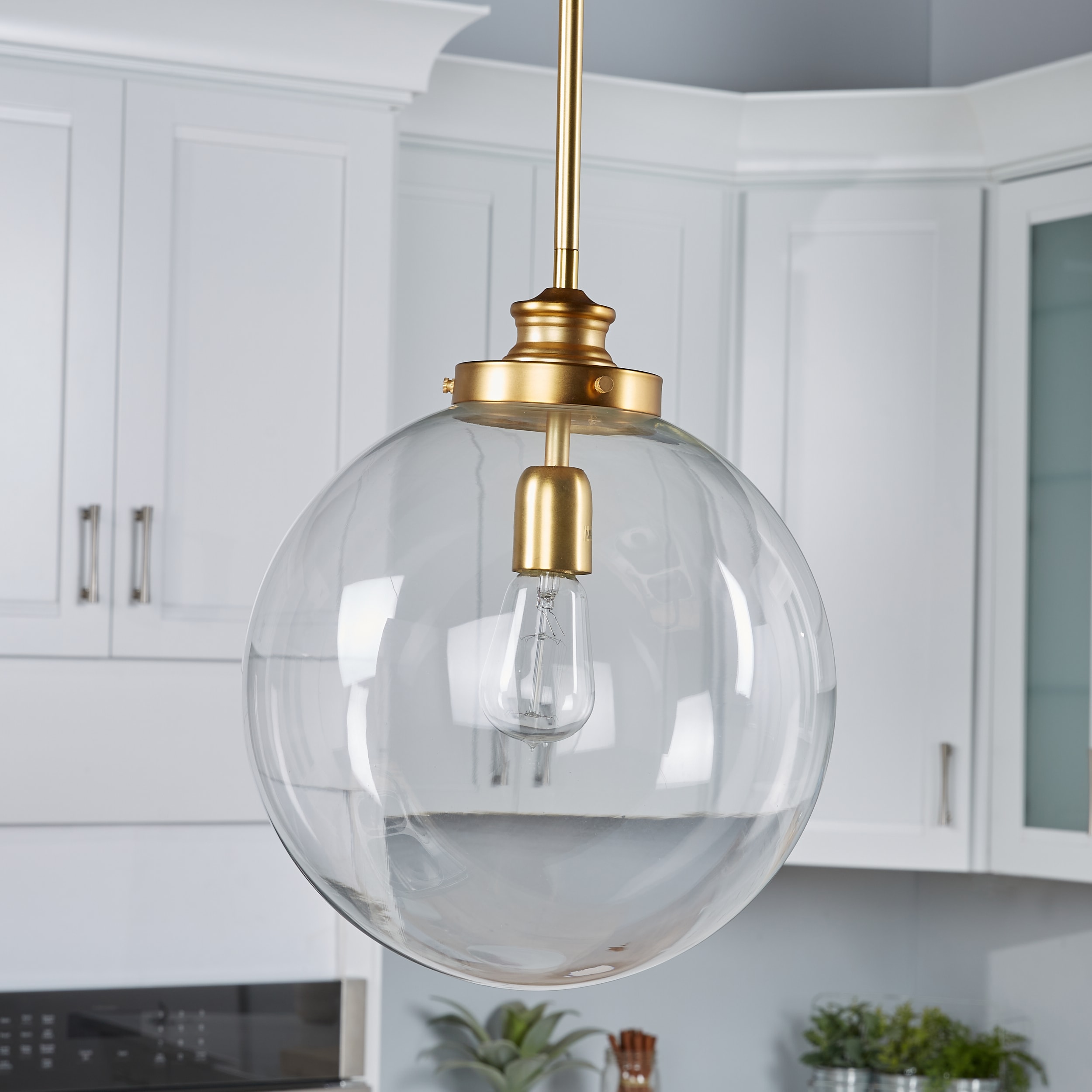 Penn Collection 1-Light Natural Brass Mini Pendant with Clear Glass 