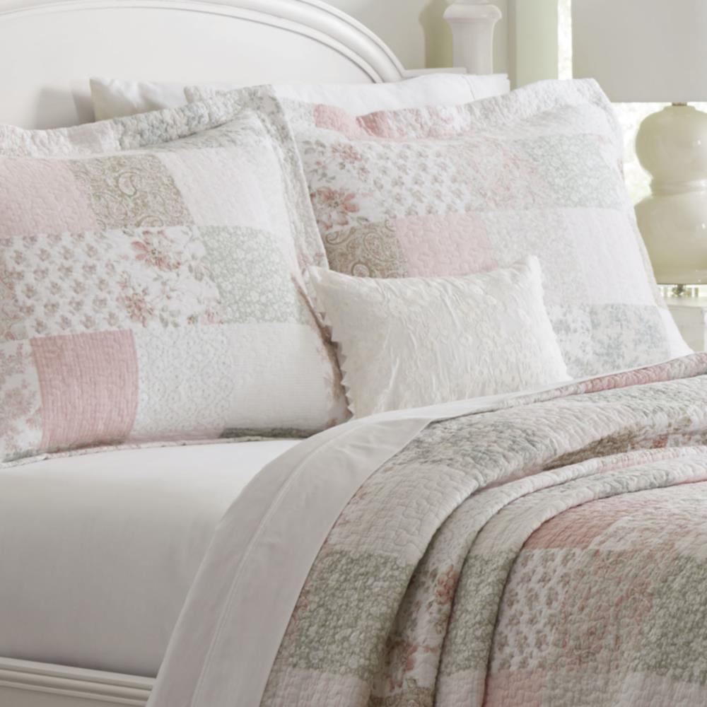 Laura Celadon Real Patchwork Reversible 100%Cotton Quilt Set Bedspread Coverlet 