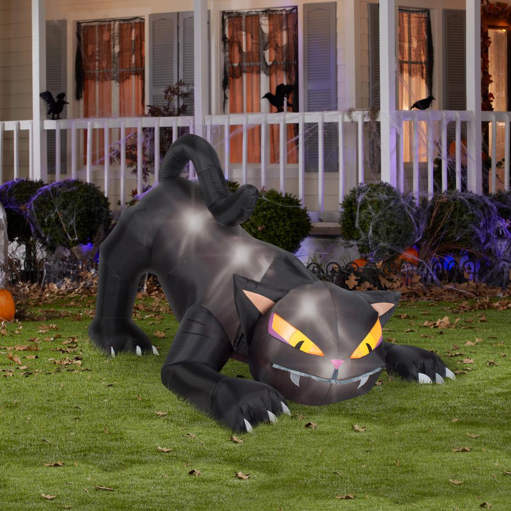 Animated Halloween Inflatable Black Cat with Build-in LEDs Blow Up Inflatables for Yard Garden Lawn Decorations YQing 150cm Inflatable Pounce the Vampire Cat Halloween Decoration