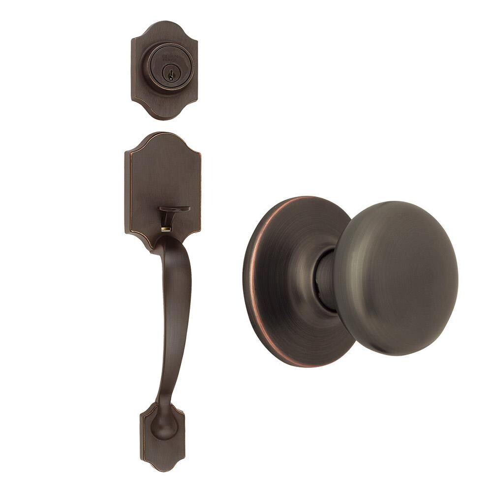 Door Handle Knob Handleset Oil Rubbed Bronze Lock with Key Front Door/Interior 