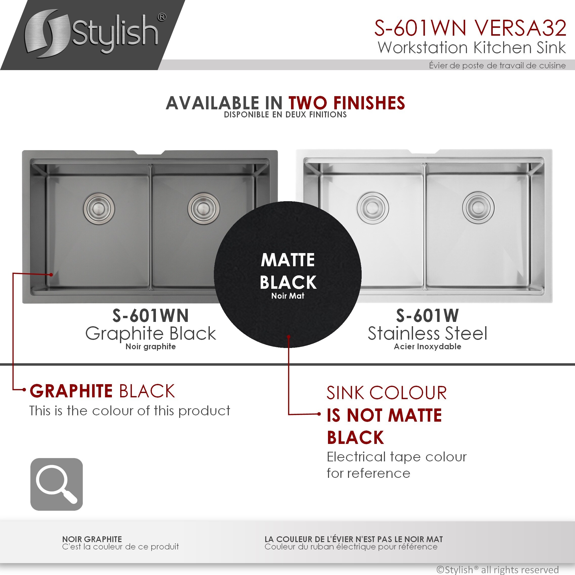 Stylish Versa Undermount 32-in x 19-in Graphite Black Double Equal 