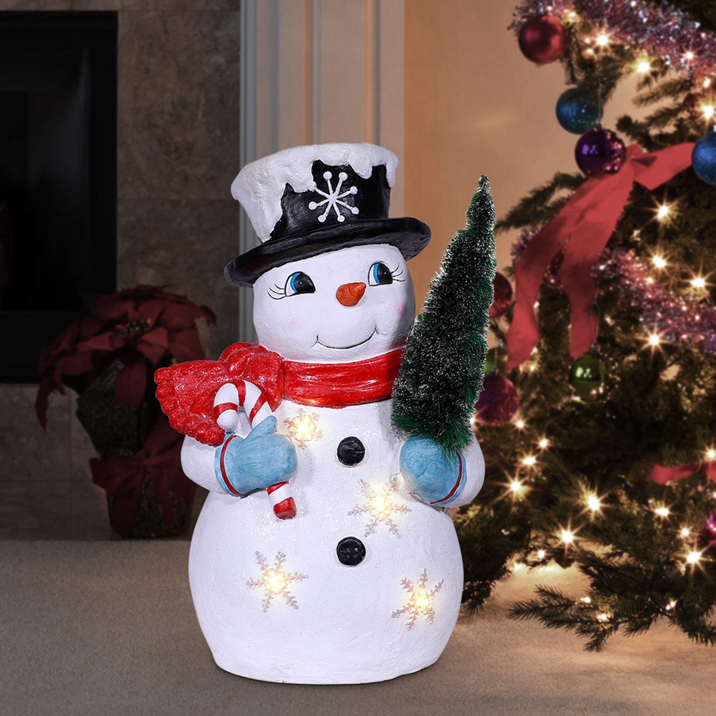 Santa & Snowman Christmas Lighted LED Mini Shimmers Figurine Set of 2 