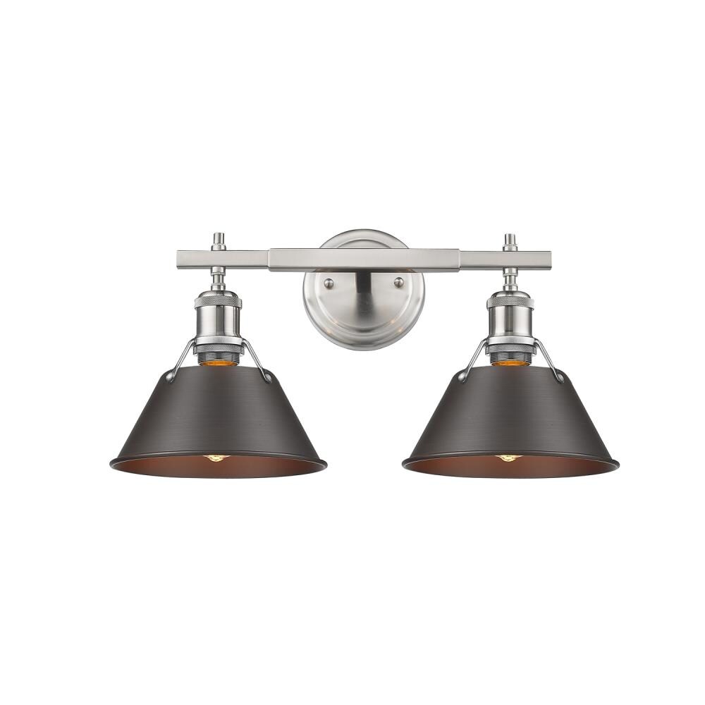 Golden Lighting Orwell 18.25-in 2-Light Pewter with Rubbed Bronze Shades Industrial Vanity Light