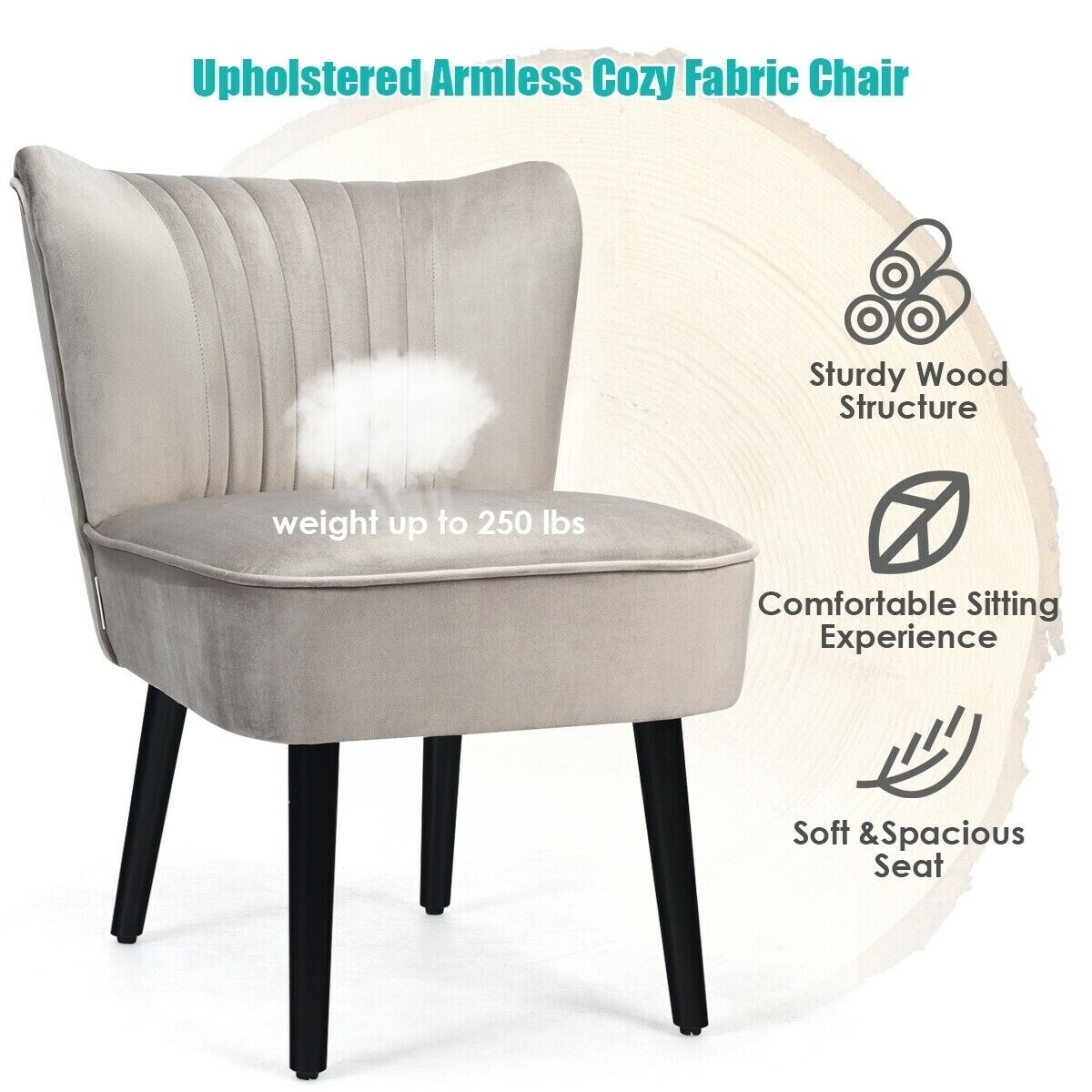COZY Fabric Linen Dining Chairs Kitchen Dressing Chair Armless Armrest Sofa Seat
